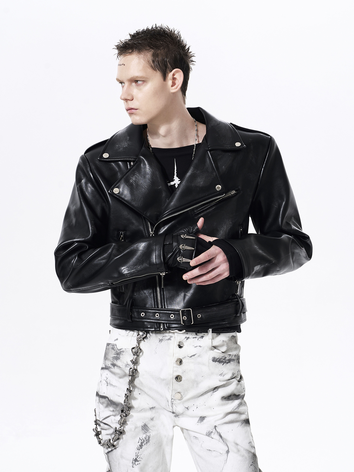 DISTRESSED WAR HORSE BIKER JACKET-BLACK