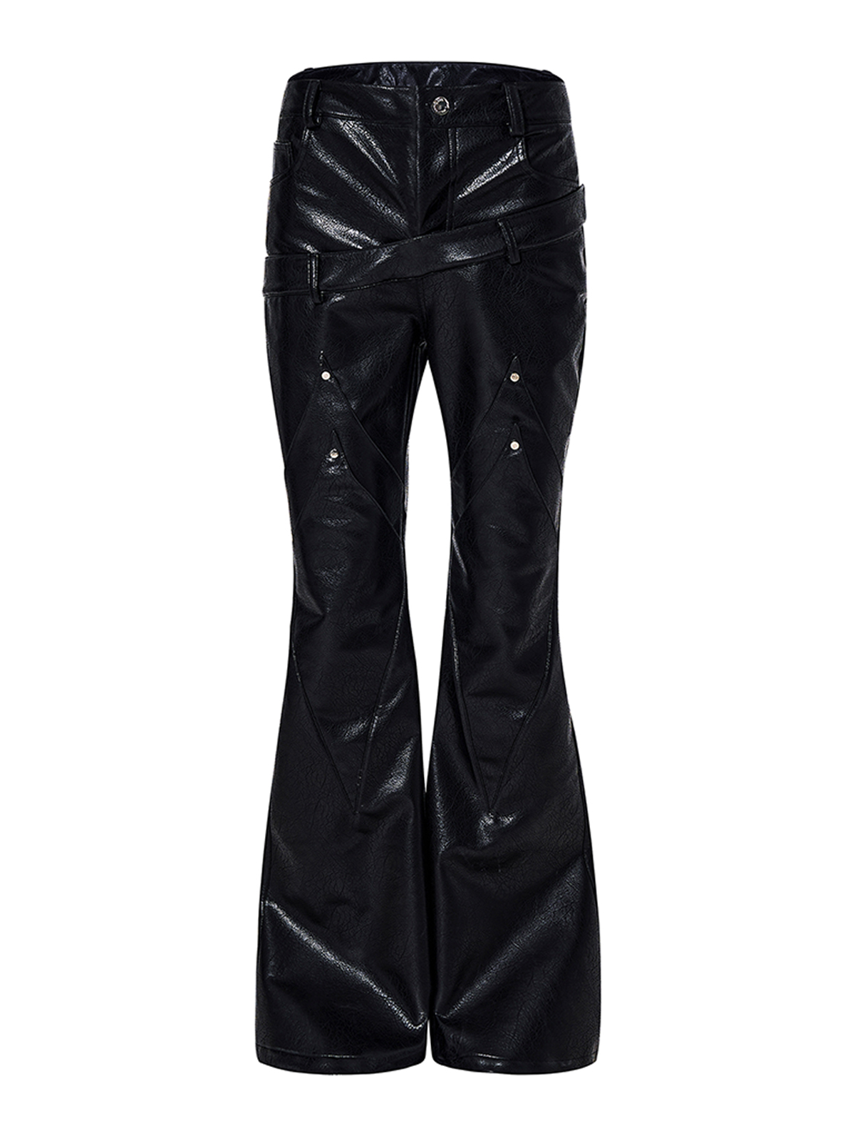 DOUBLE WAISTBAND FLARED LEATHER PANTS