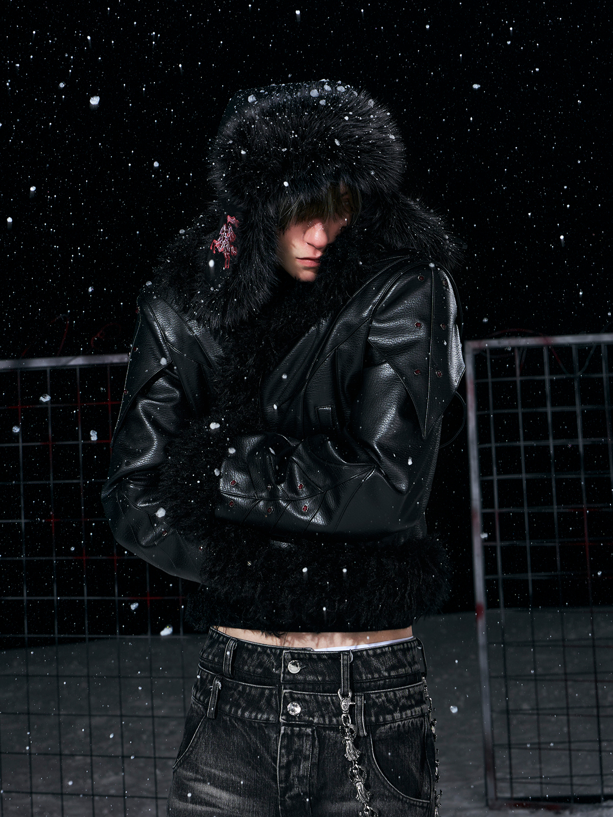 BLACK LEATHER FUR TRAPPER