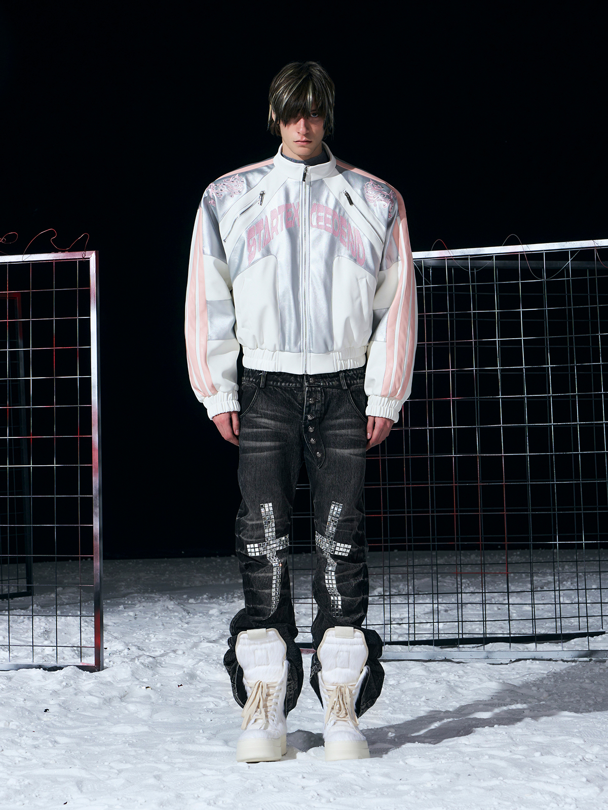 WHITE & SILVER METALLIC EMBROIDERED RACING JACKET