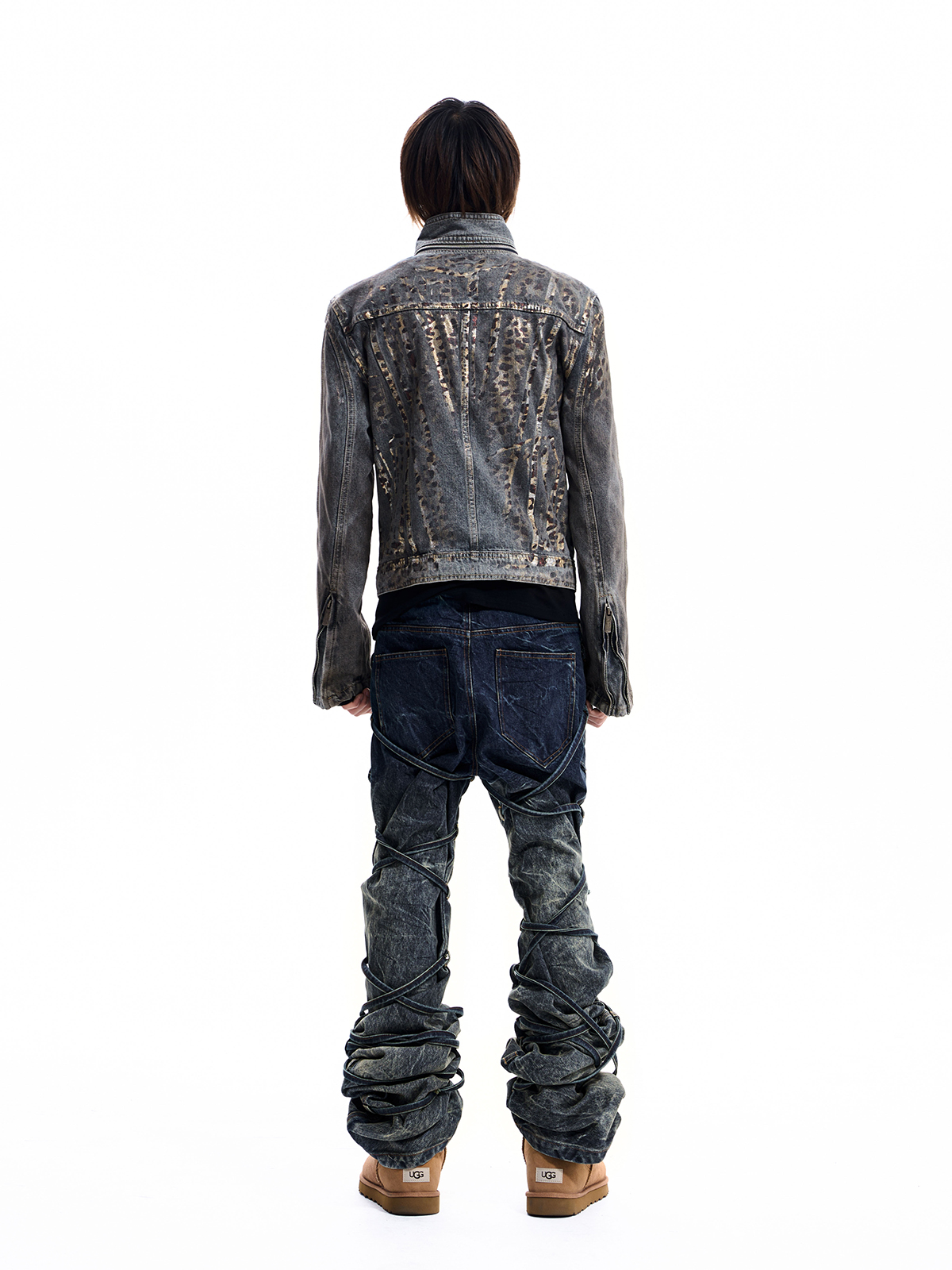 LEOPARD ASYMMETRIC DENIM JACKET