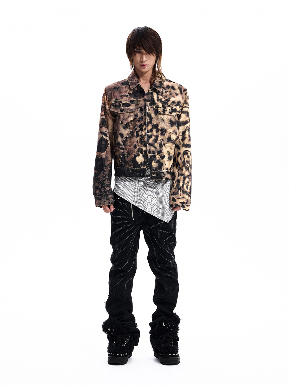 LEOPARD RHINESTONE SKULL DENIM JACKET