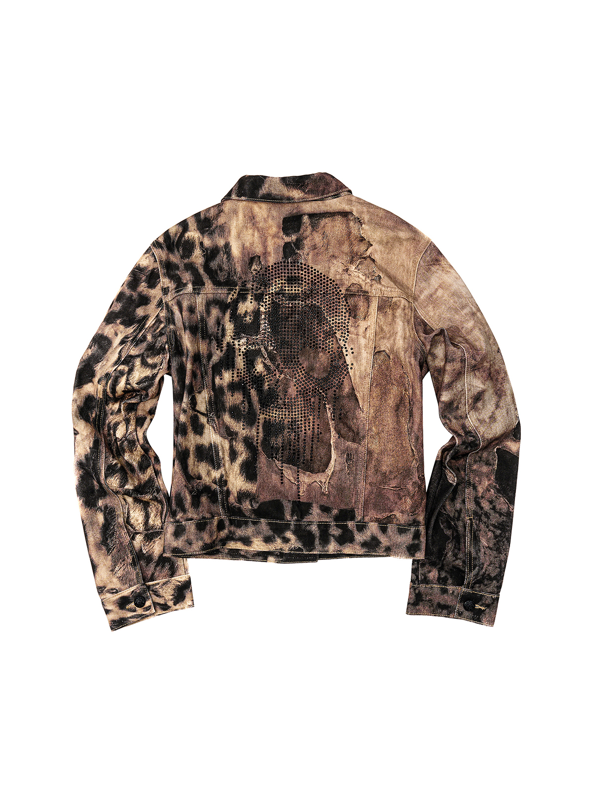 LEOPARD RHINESTONE SKULL DENIM JACKET