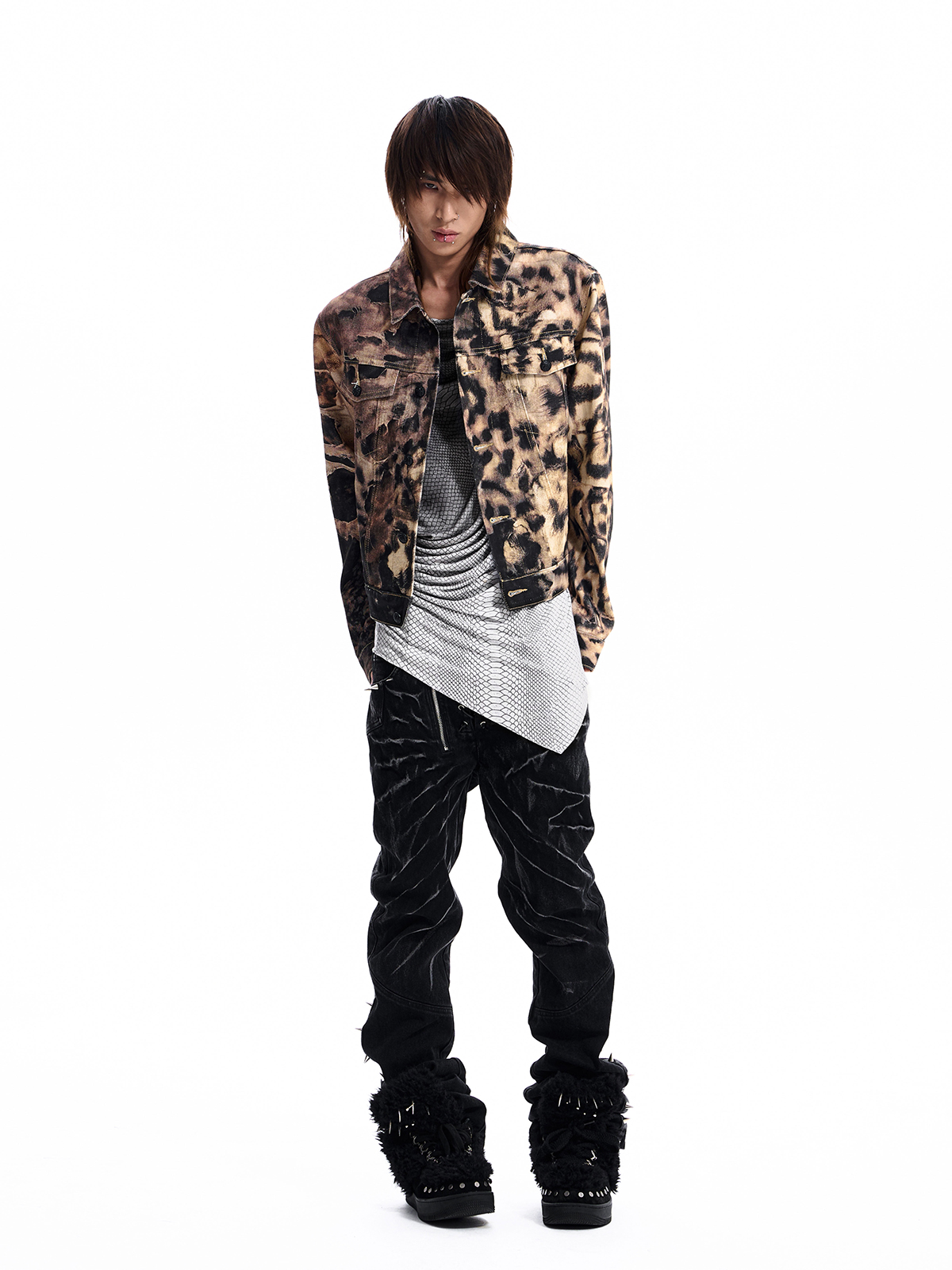 LEOPARD RHINESTONE SKULL DENIM JACKET