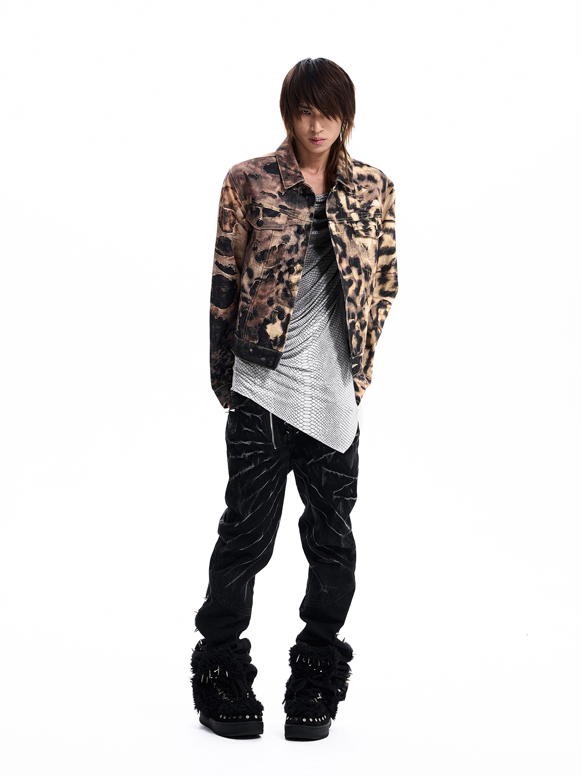 LEOPARD RHINESTONE SKULL DENIM JACKET