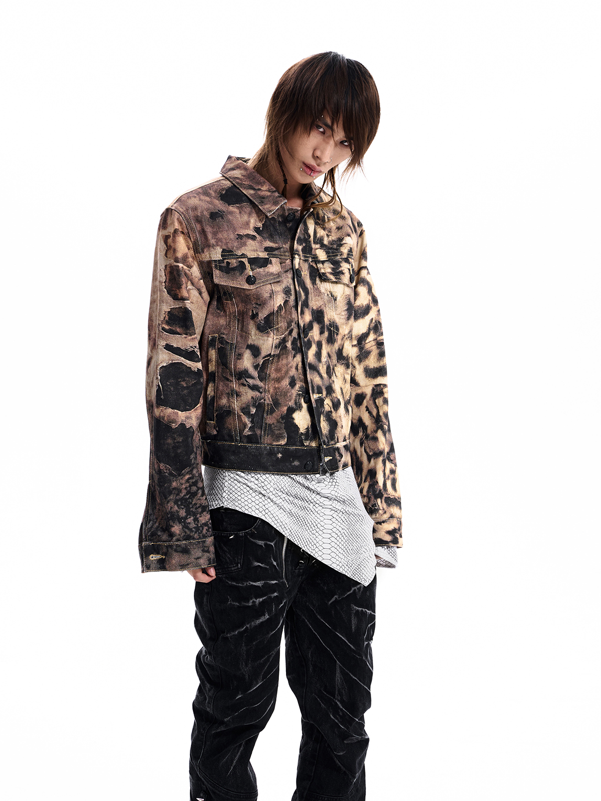 LEOPARD RHINESTONE SKULL DENIM JACKET