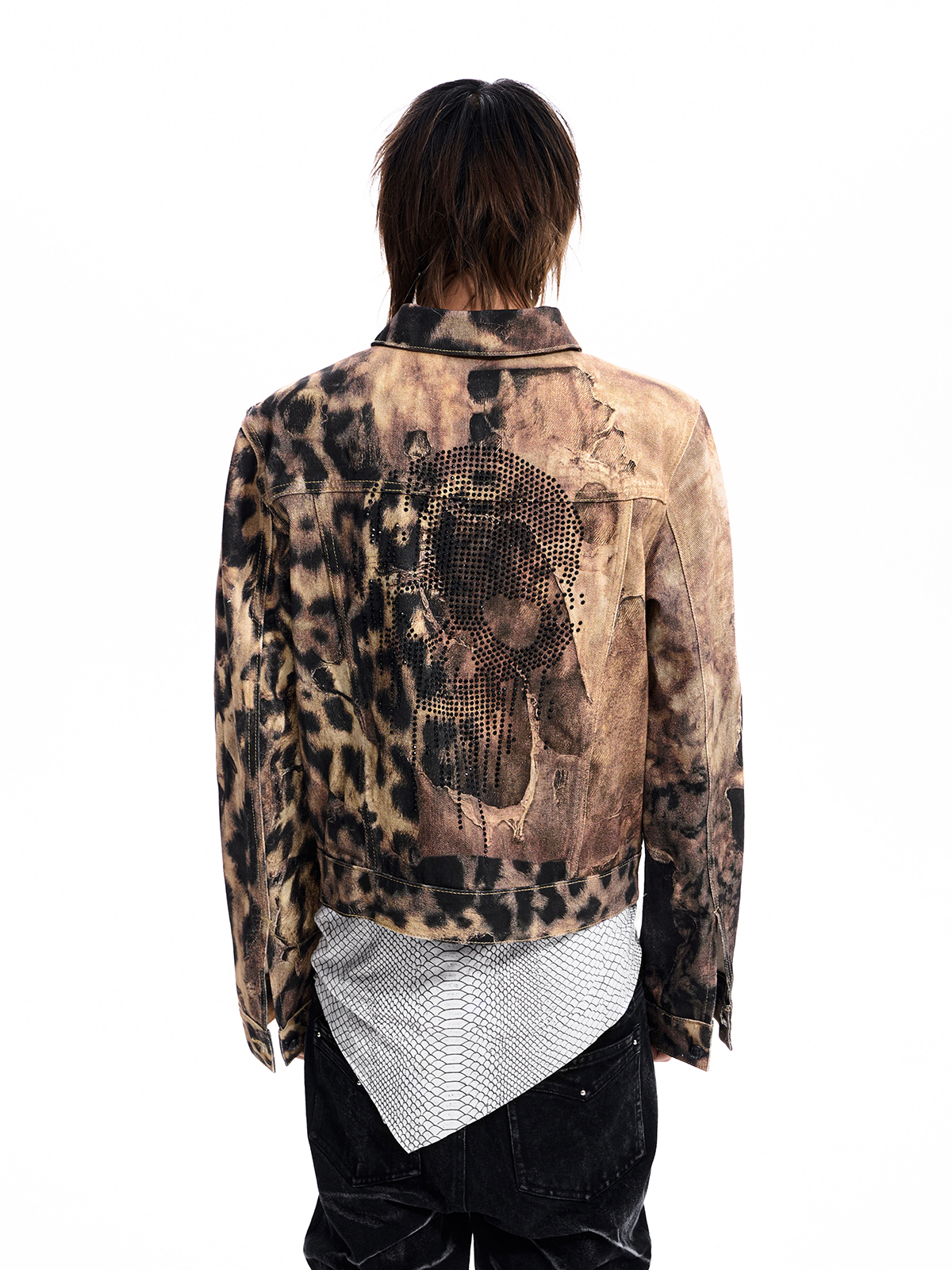 LEOPARD RHINESTONE SKULL DENIM JACKET