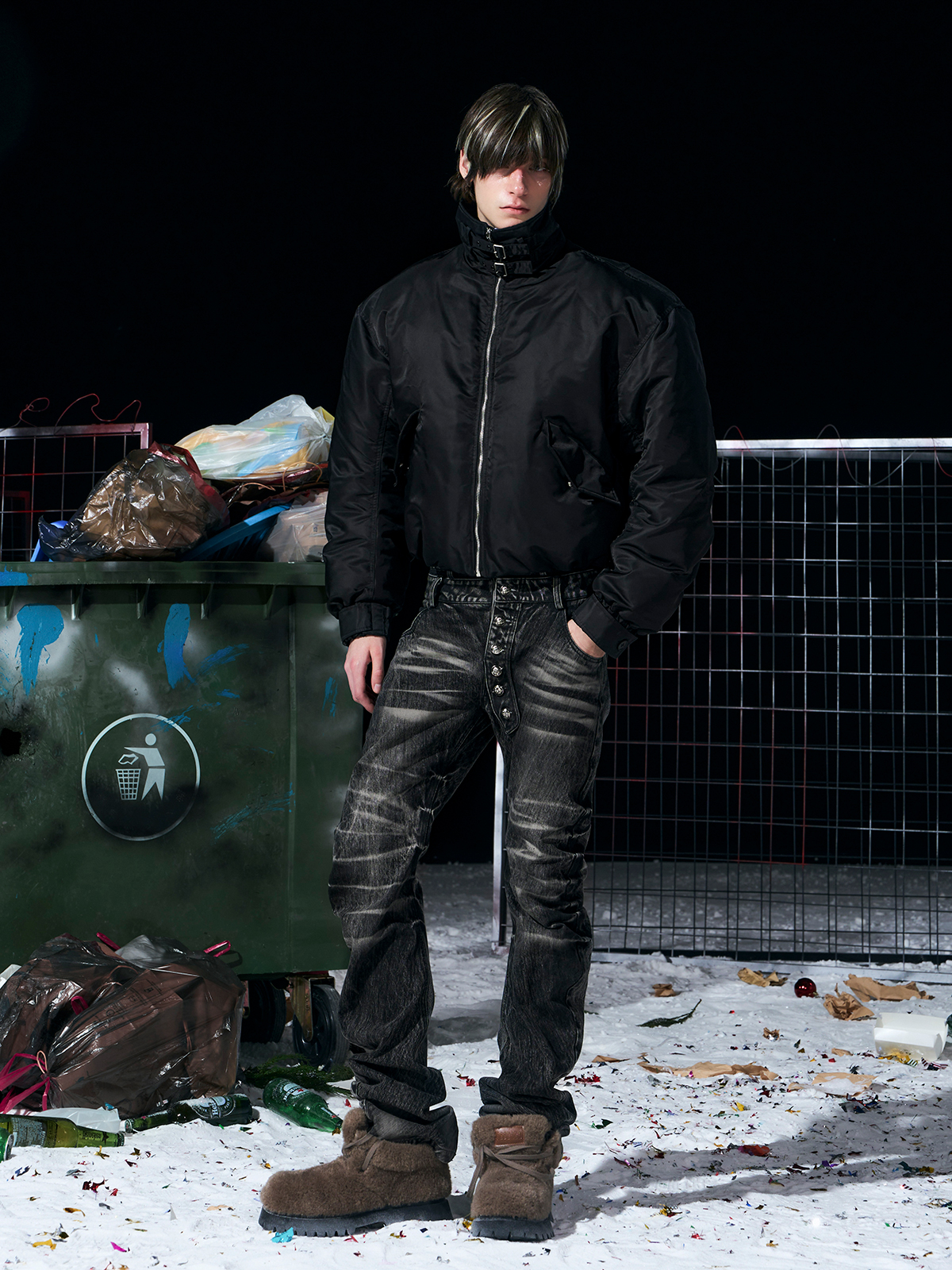 Luxe Detachable Fur Collar Down Bomber-Black