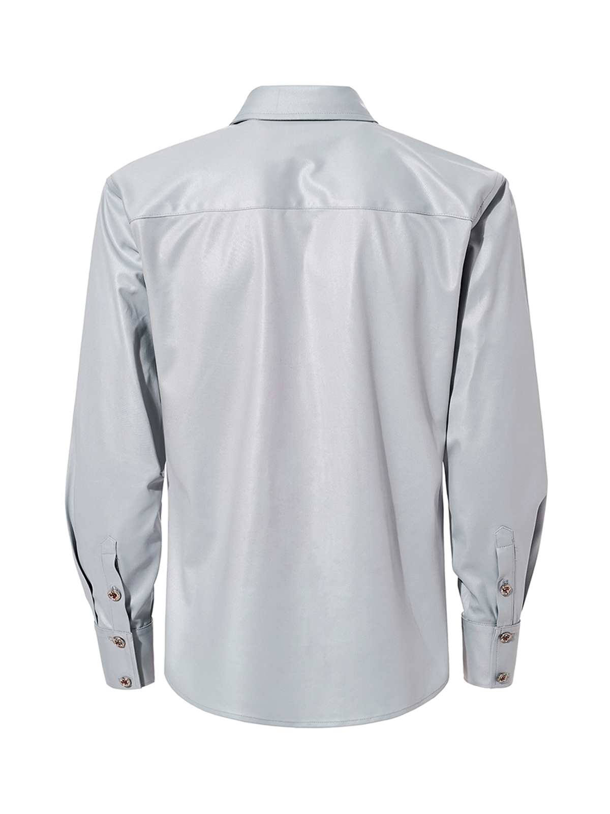 FAUX ACETATE STRUCTURED SHOULDER SHIRT-SLATE GREY