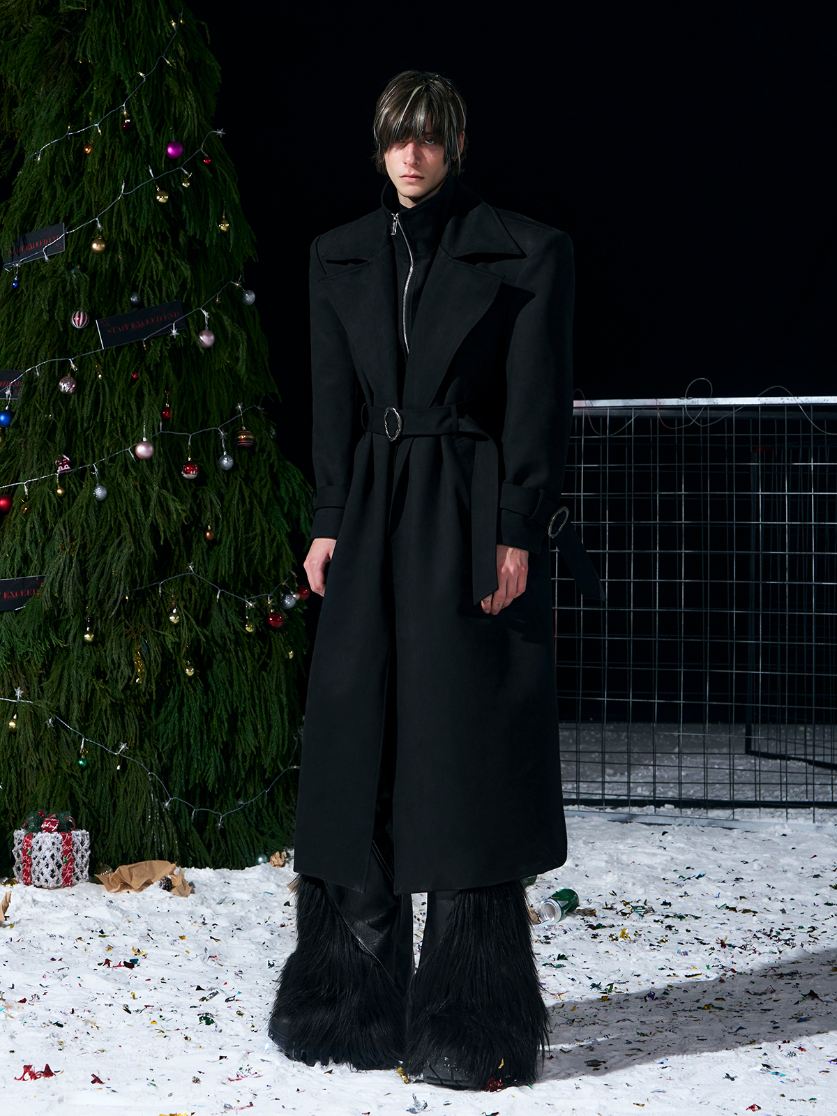 BLACK DISTRESSED SUEDE BELTED TRENCH COAT