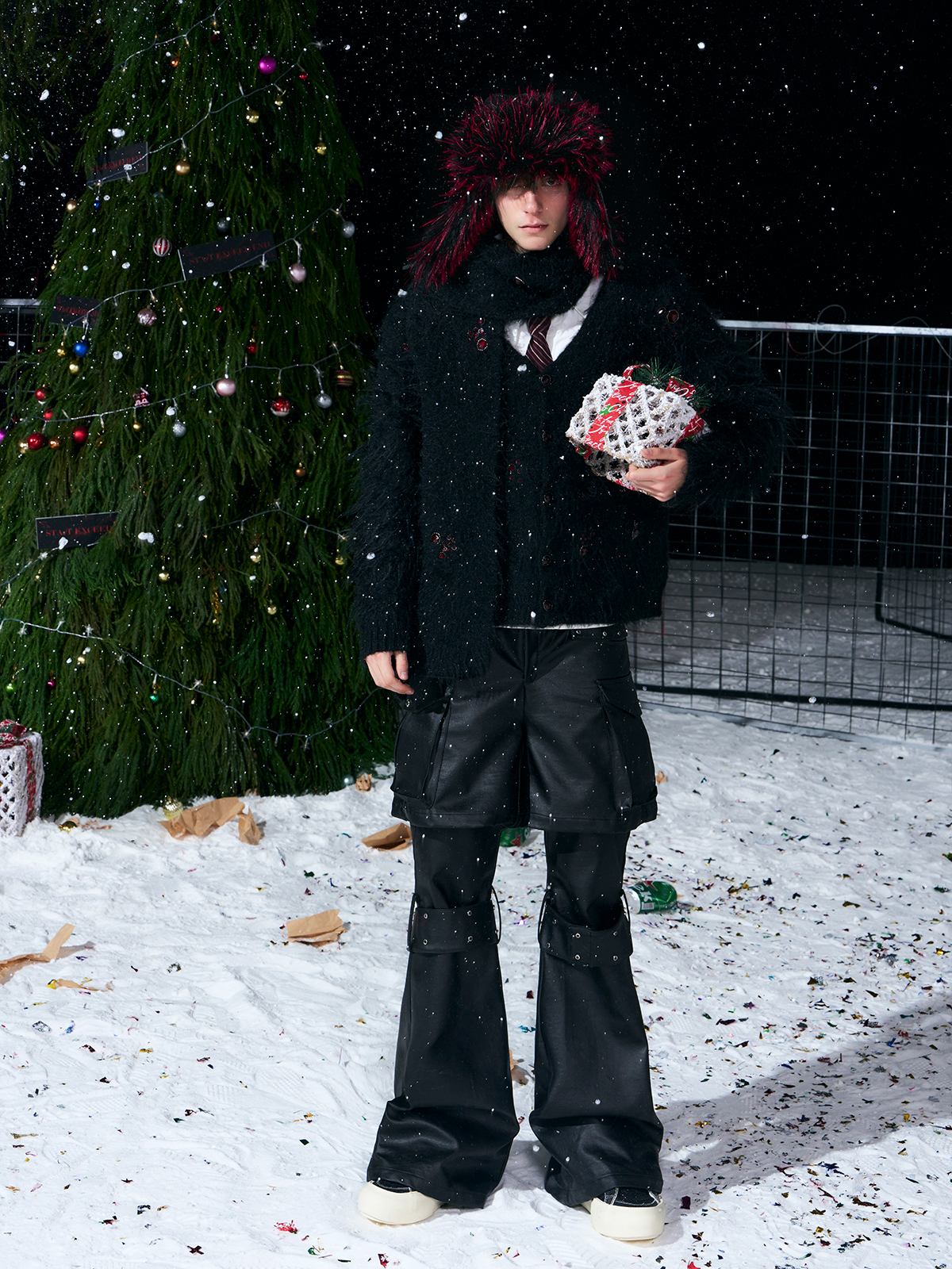 BURGUNDY LEATHER FUR TRAPPER