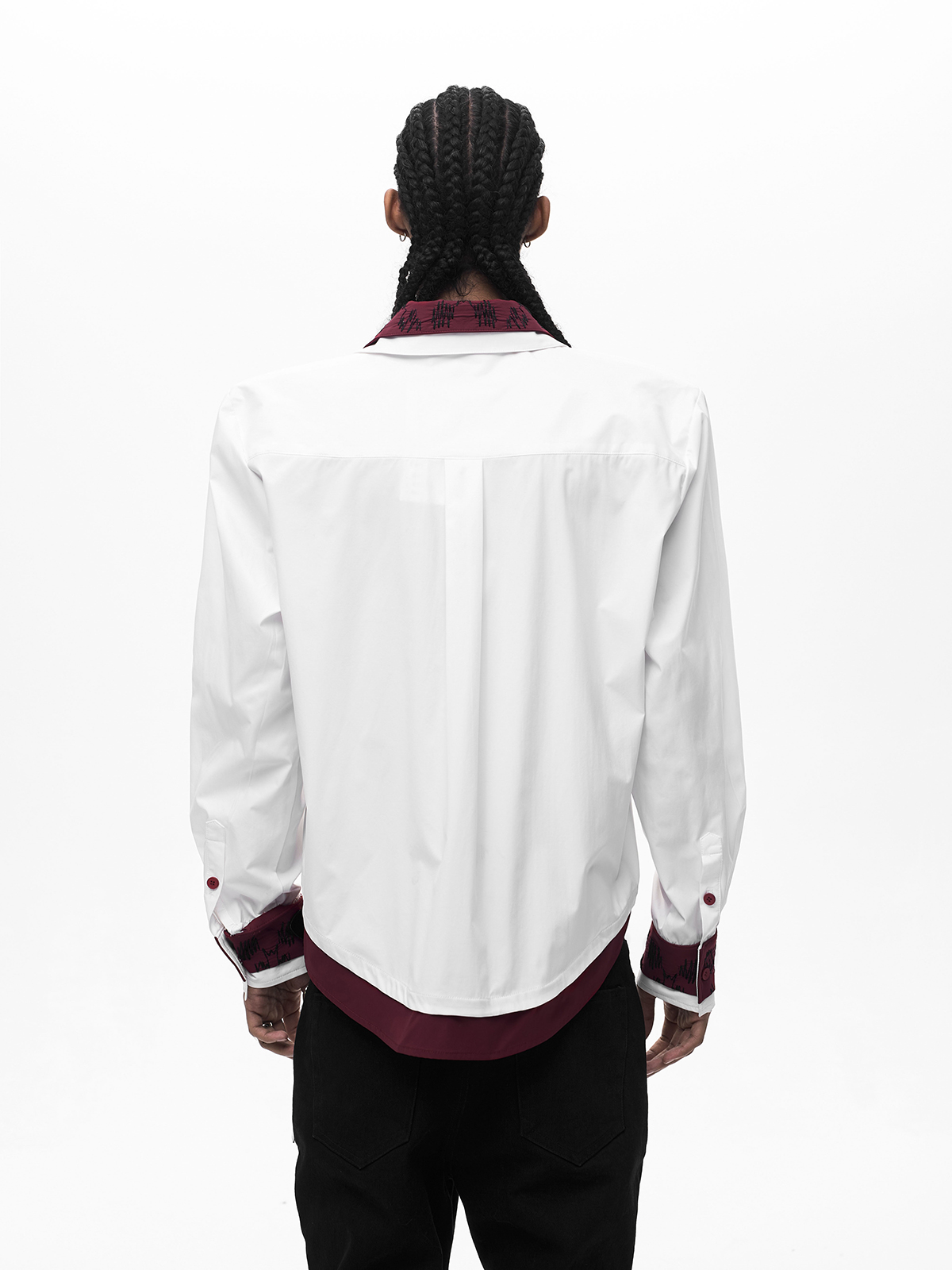 FAKE TWO-PIECE DOUBLE COLLAR SHIRT-WHITE