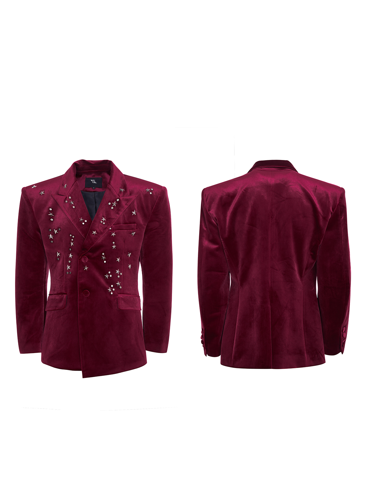 Galaxy Star-Studded Velvet Blazer-Burgundy