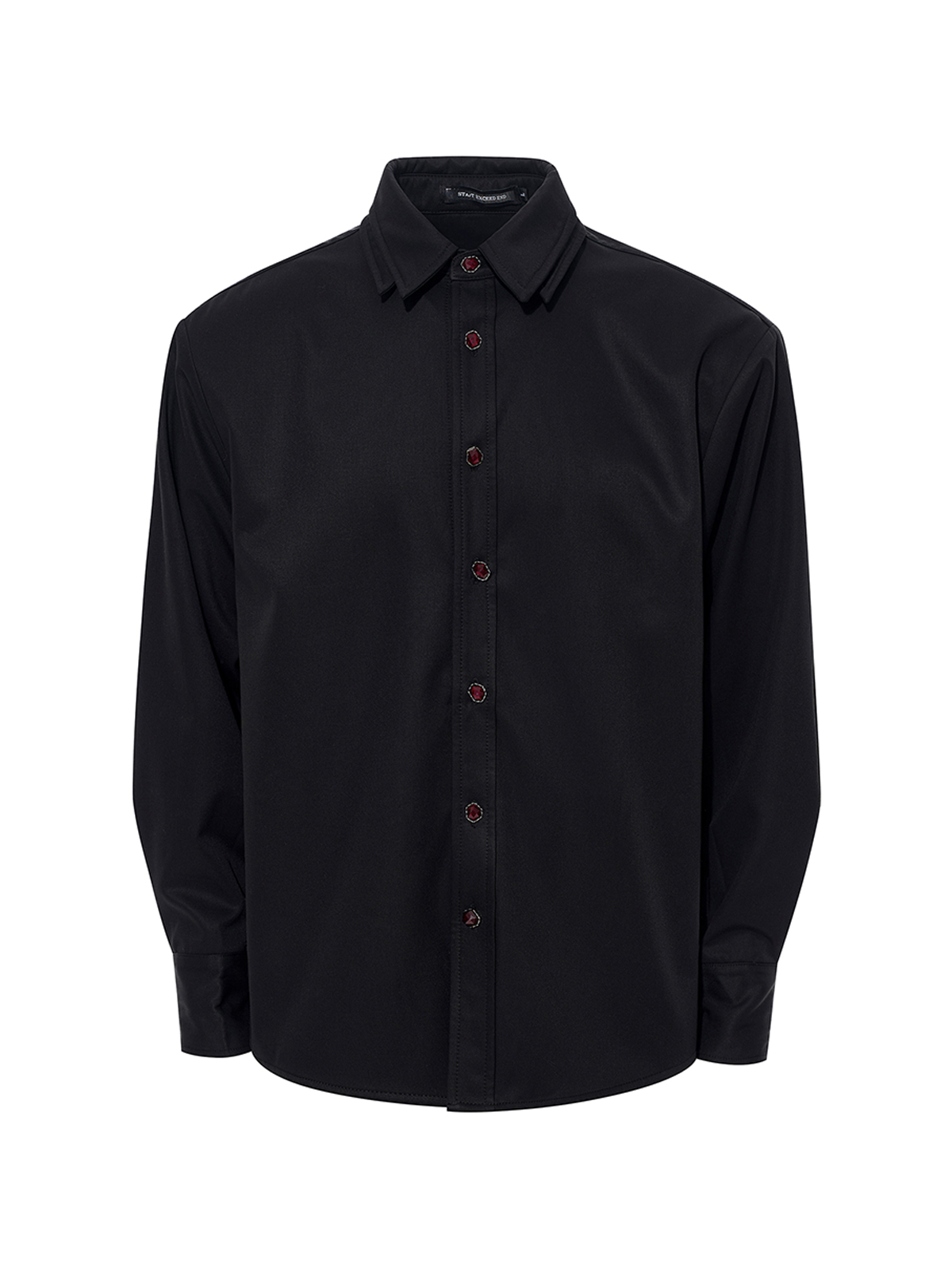 DOUBLE-COLLAR GEM-BUTTON STRUCTURED SHIRT-BLACK