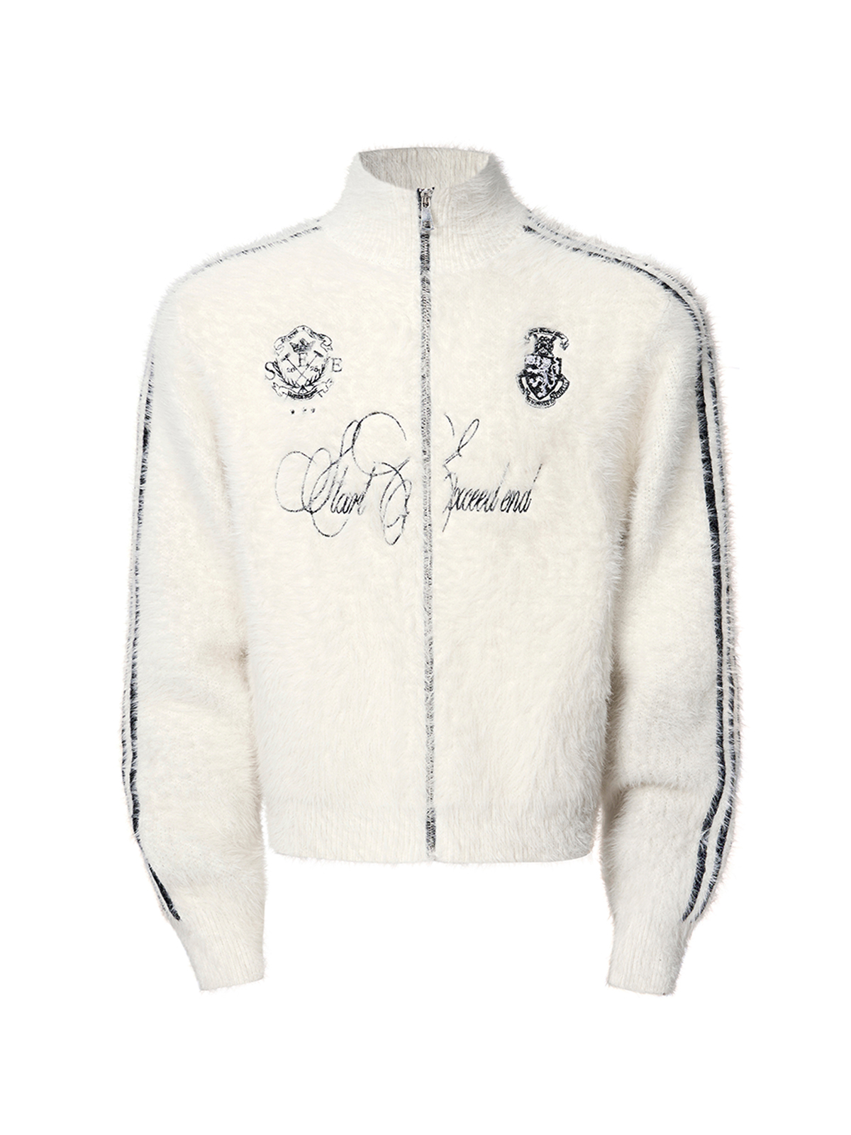 FUZZY CREST ZIP KNIT-WHITE