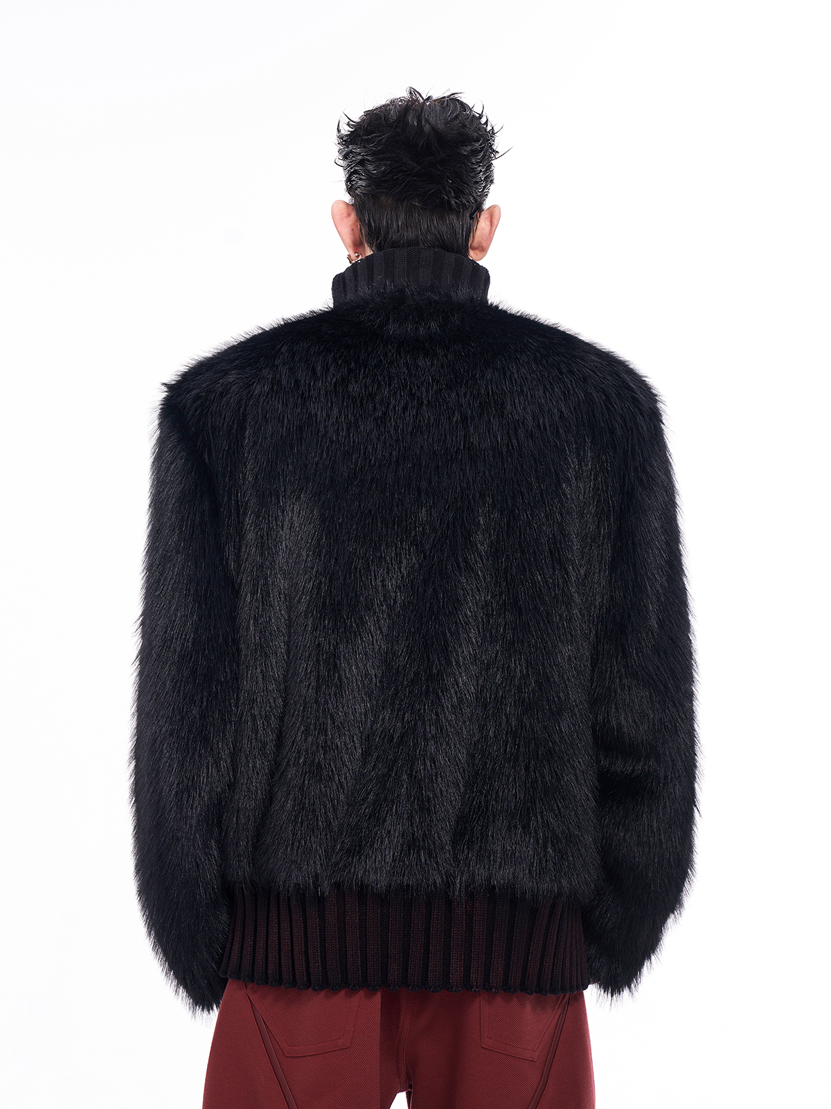VOID BLACK CABLE KNIT & FUR HYBRID PULLOVER-START EXCEED END