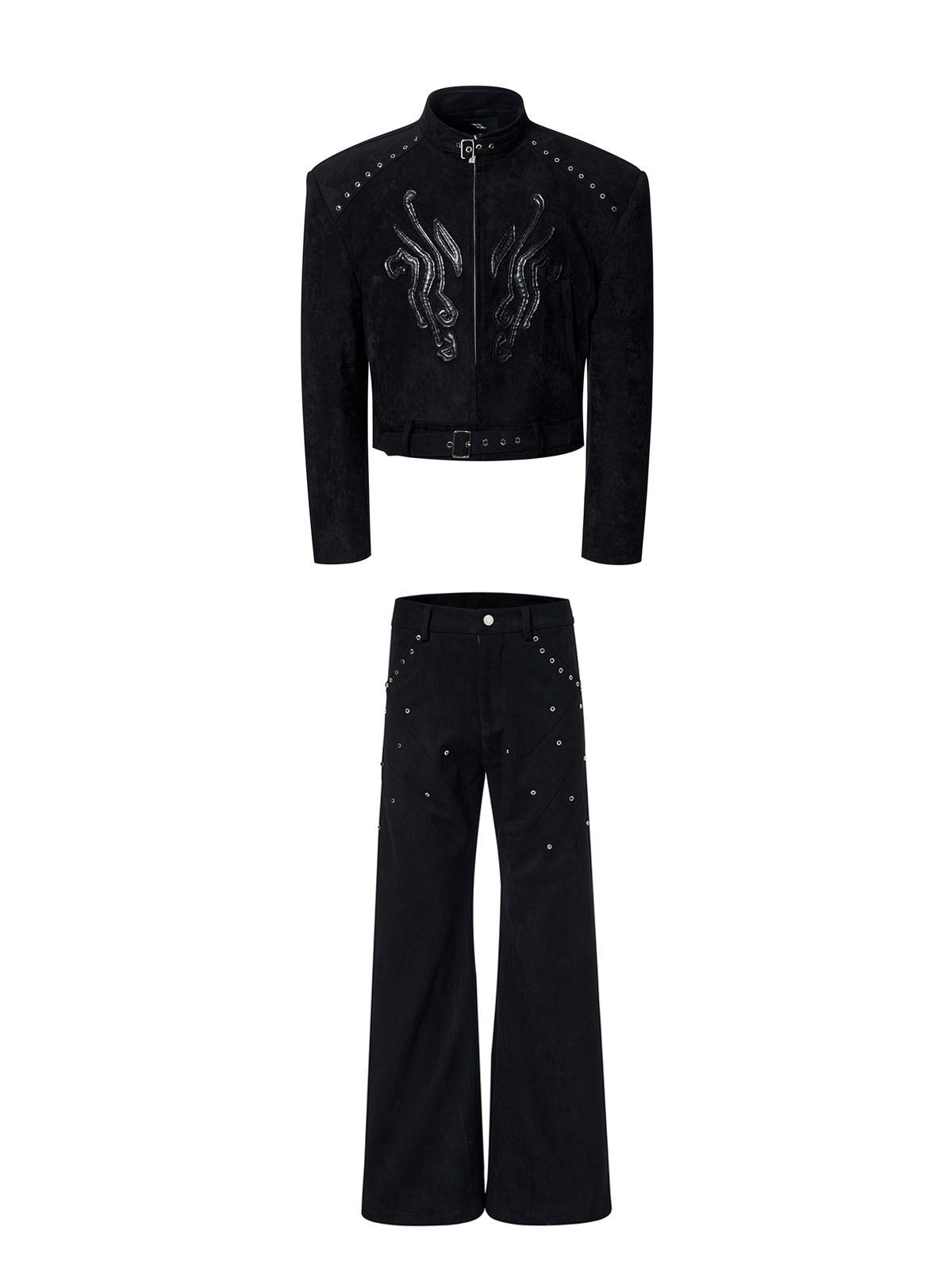 STUDDED SUEDE CROPPED SET