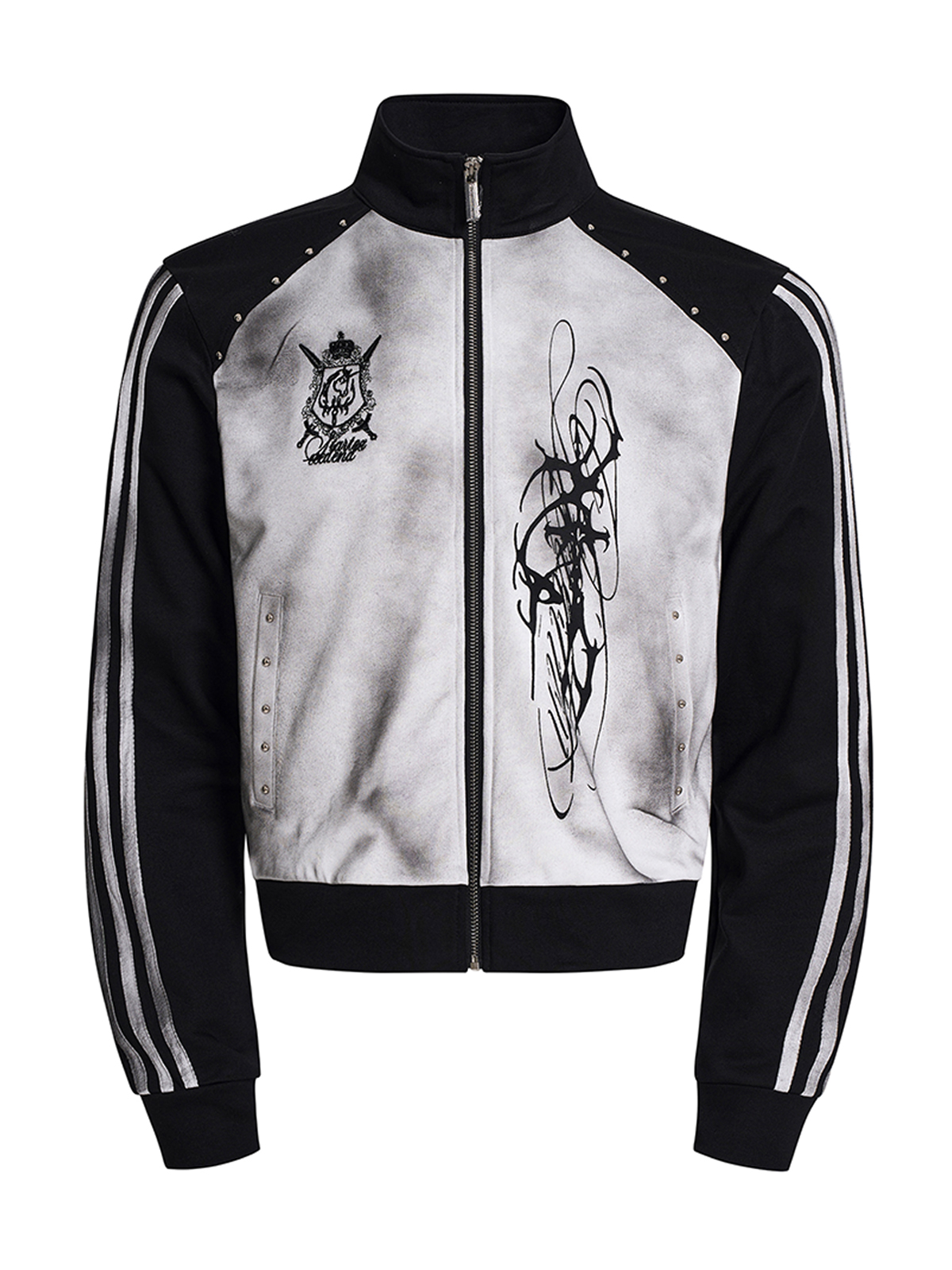 DIRT SPRAY DISTRESSED MOCK NECK ZIP-UP-DIRTY WHITE