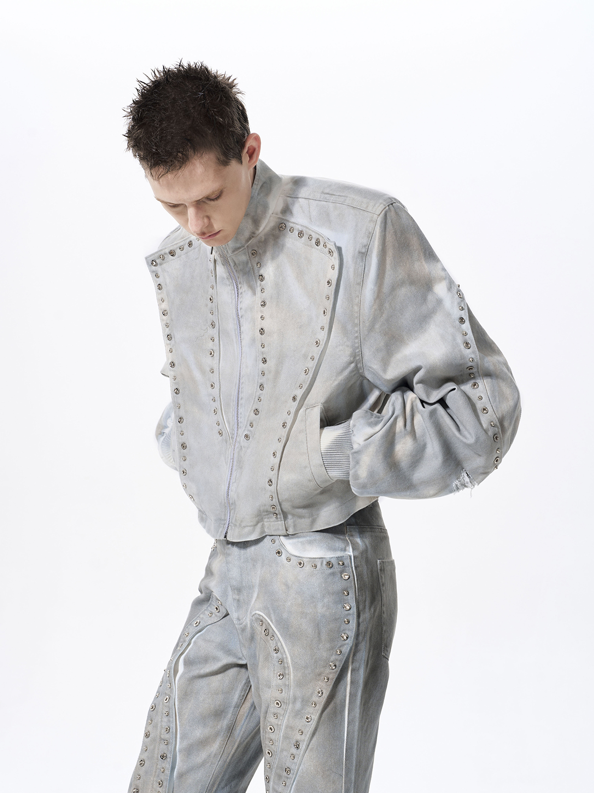 DECONSTRUCTED TIE-DYE WASHED STUDDED DENIM SET