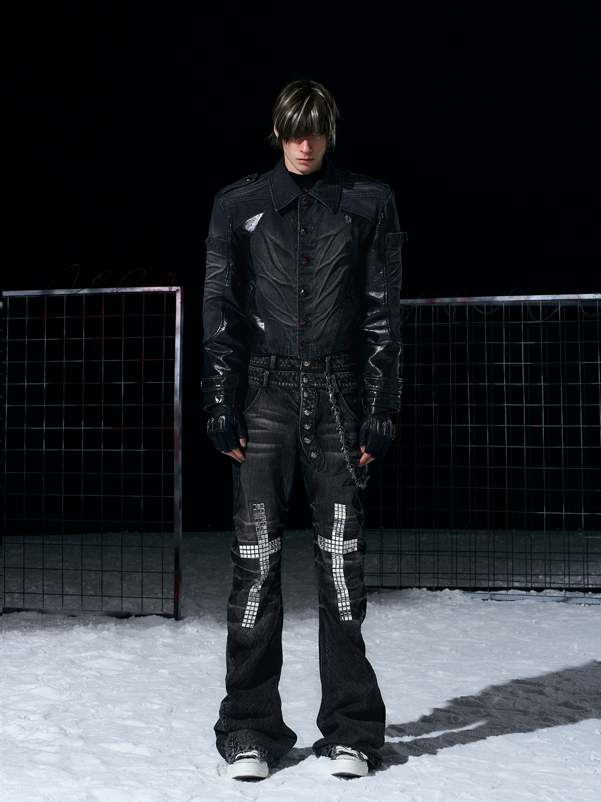 Leather-Panel Fleece-Lined Denim Jacket