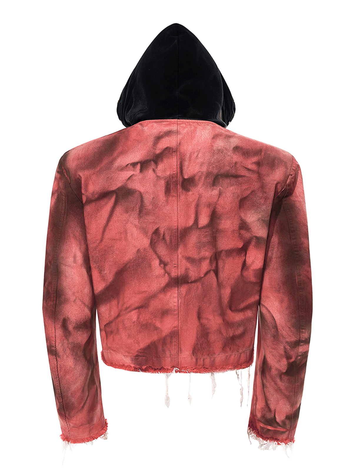 DISTRESSED HOODED CROPPED DENIM JACKET