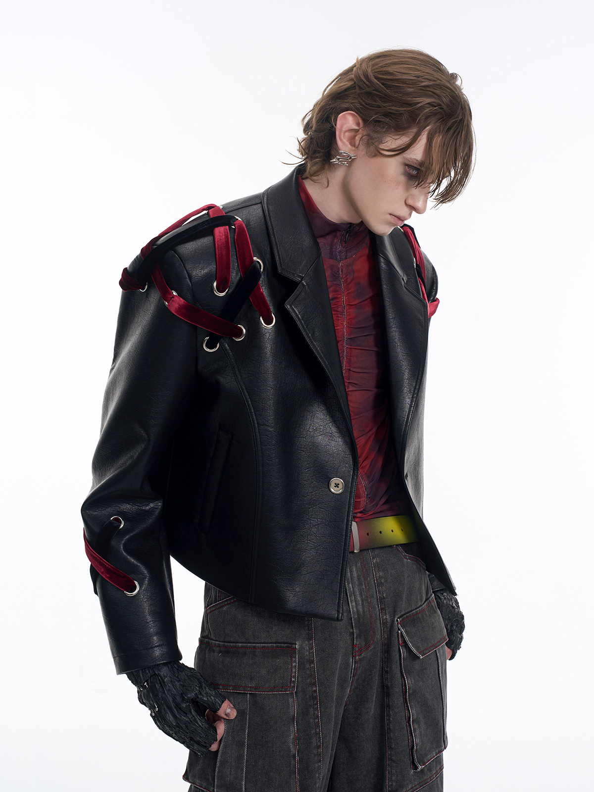 VELVET-LACED LEATHER BLAZER-START EXCEED END