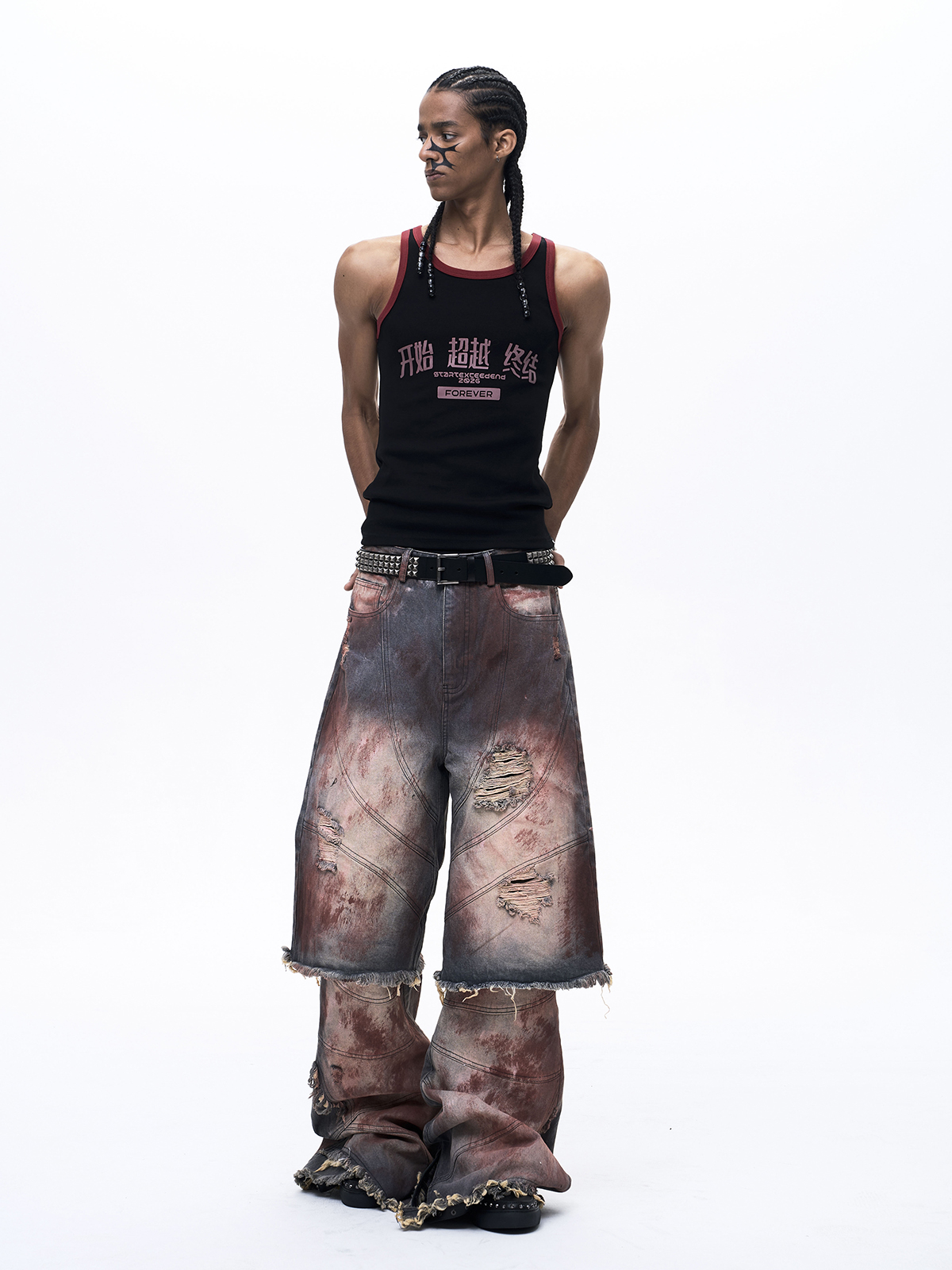 "START EXCEED END" GRAPHIC RINGER TANK TOP-BLACK/RED