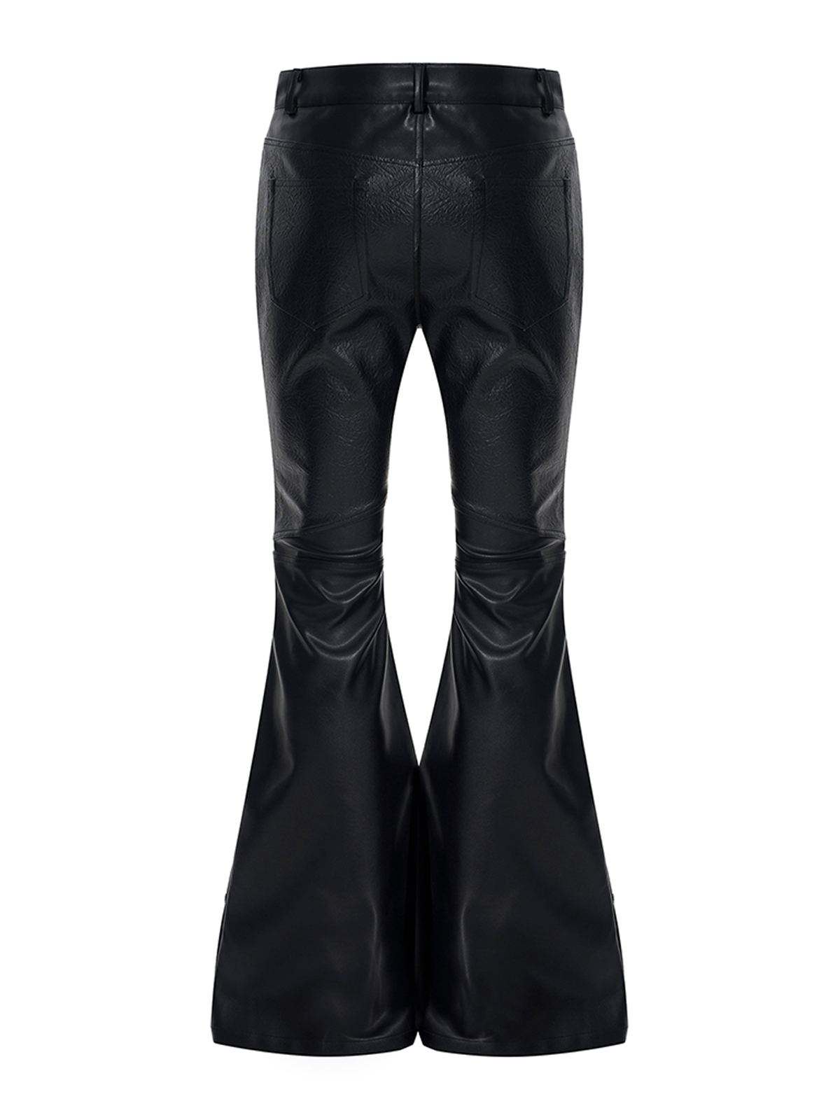 SKELETAL HORSE FLARED FAUX LEATHER PANTS-BLACK