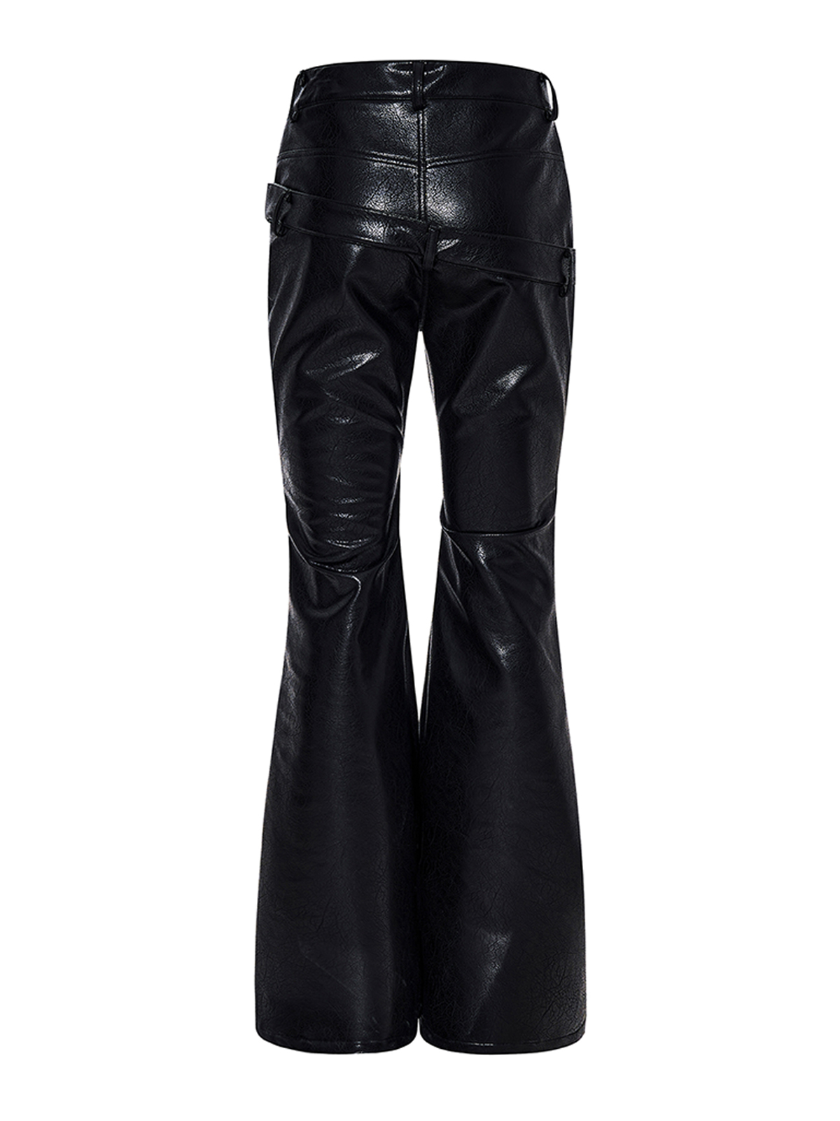 DOUBLE WAISTBAND FLARED LEATHER PANTS