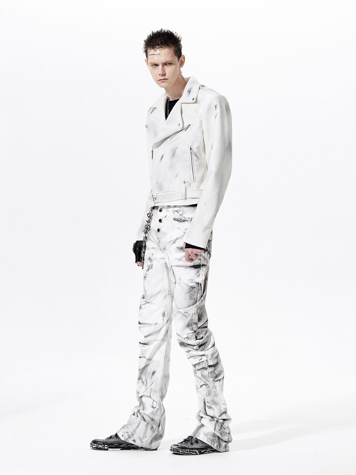 DISTRESSED WAR HORSE BIKER JACKET-WHITE