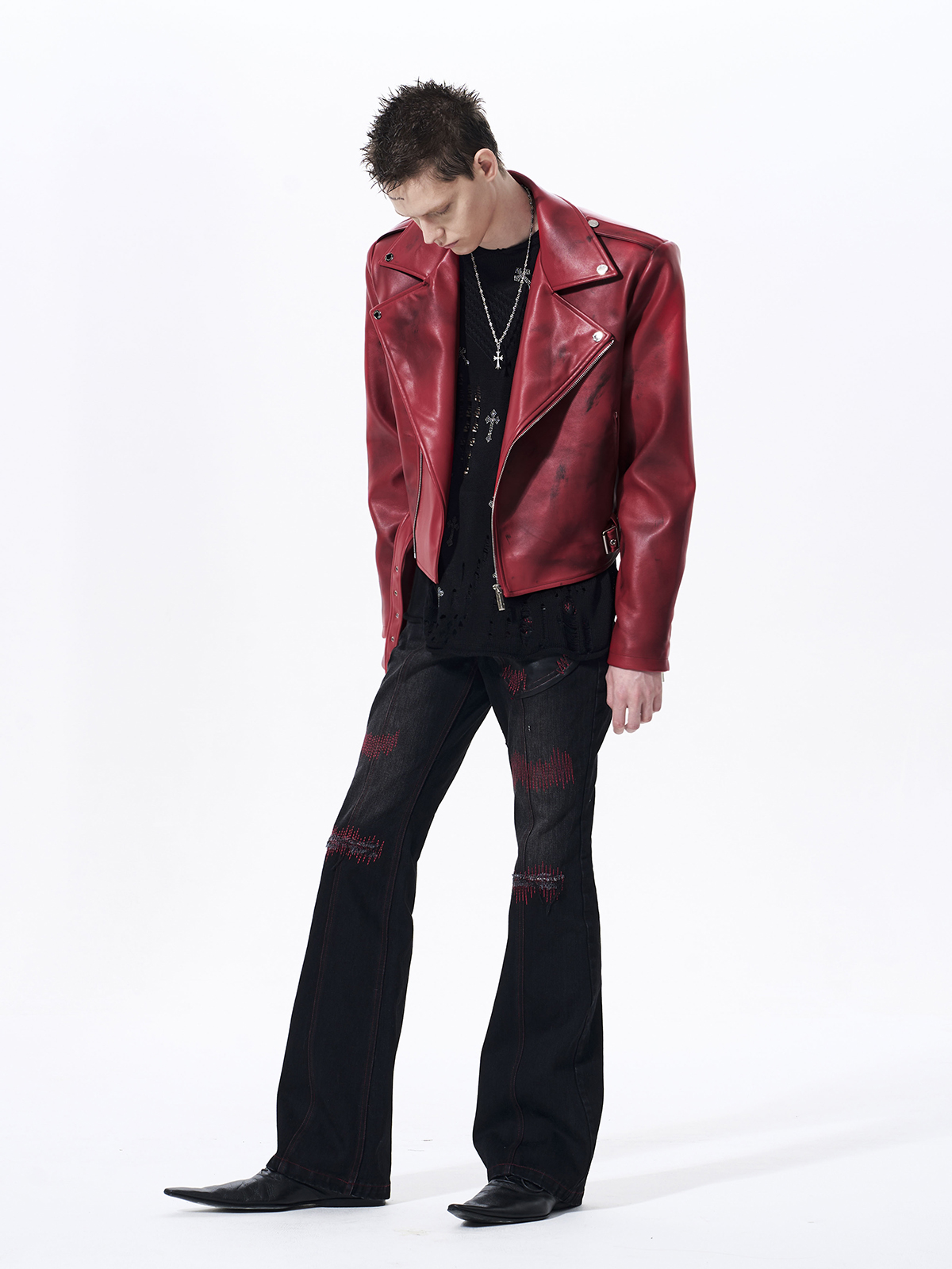 DISTRESSED WAR HORSE BIKER JACKET-RED