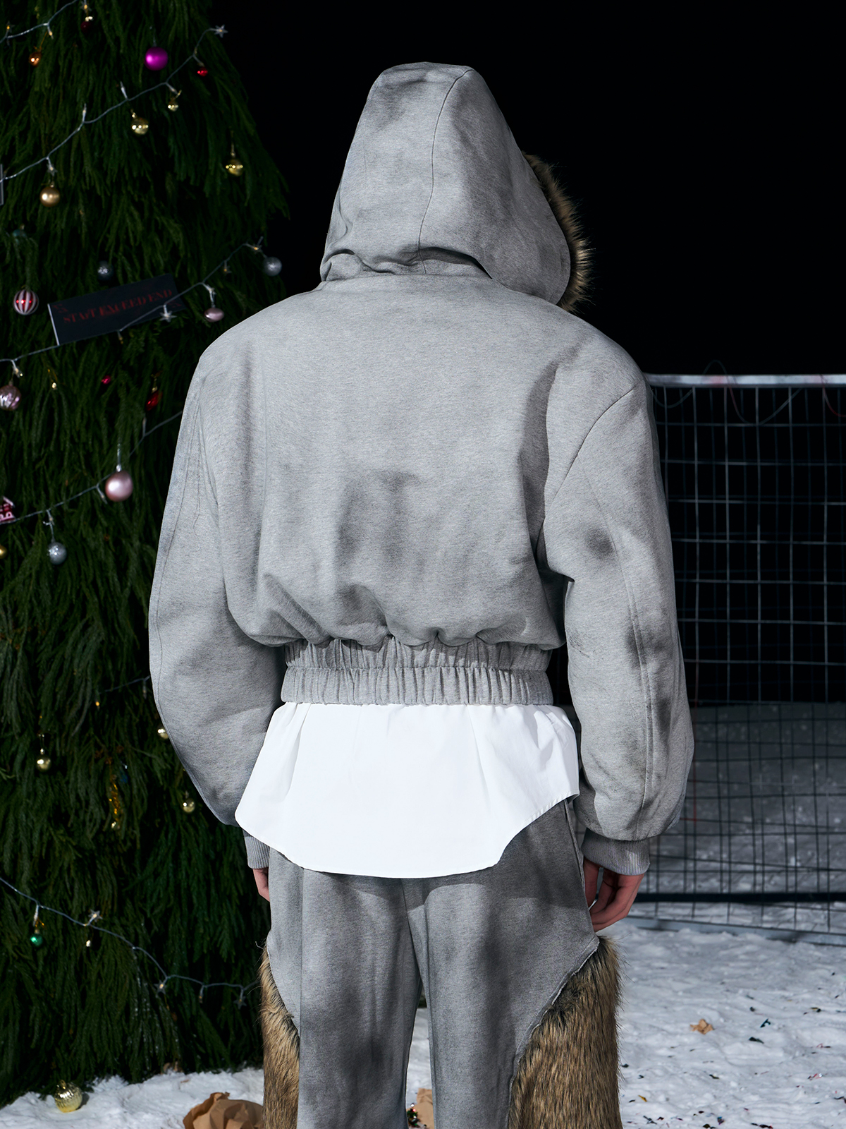 VINTAGE GREY REVERSIBLE FUR HOODIE & FUR PANEL PANTS SET