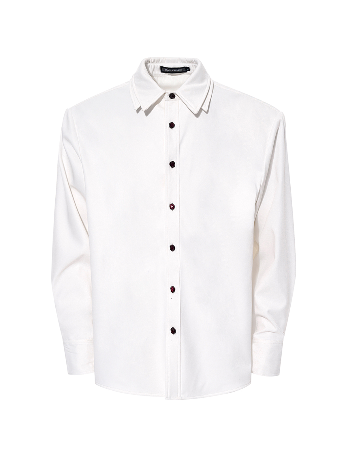 DOUBLE-COLLAR GEM-BUTTON STRUCTURED SHIRT-WHITE