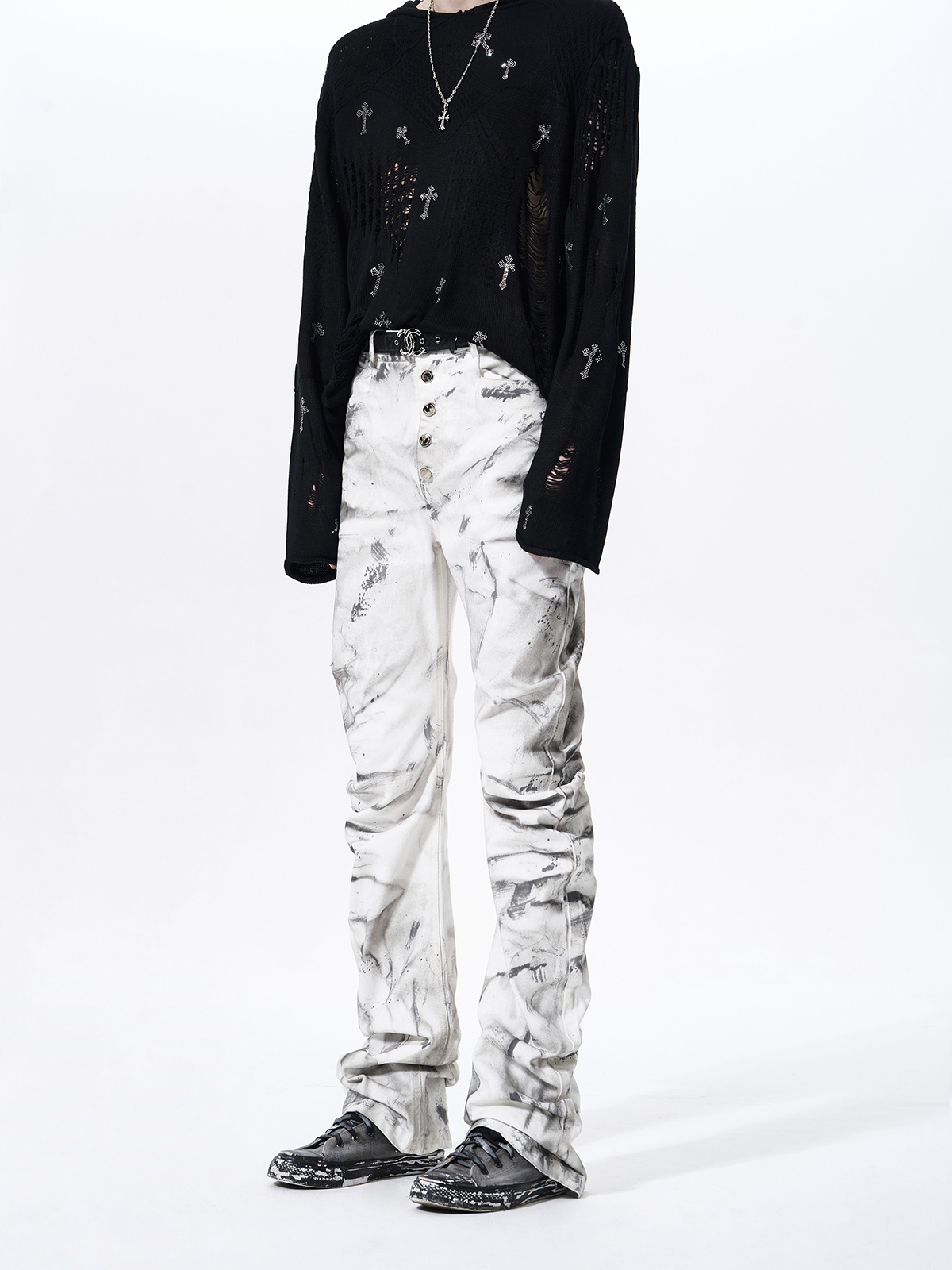 ABSTRACT TIE-DYE 3D WRINKLED CURVED DENIM
