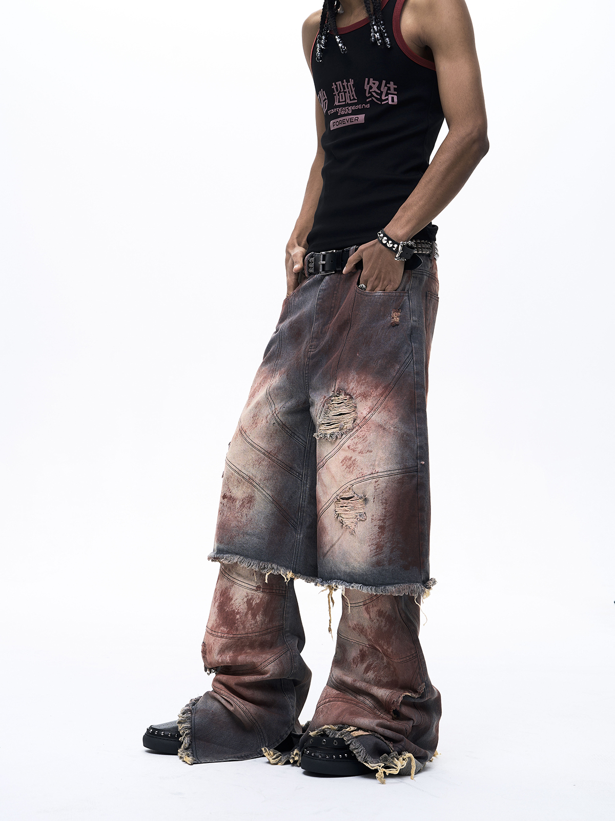 FAKE TWO-PIECE MUD WASH DENIM