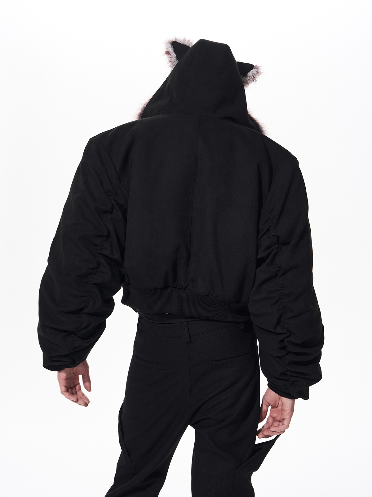 RABBIT EAR PADDED SUEDE JACKET-BLACK