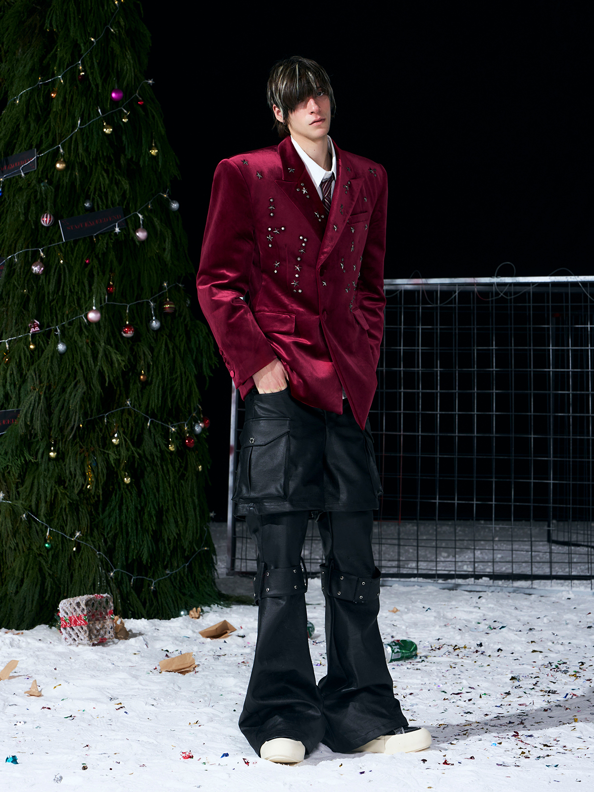 Galaxy Star-Studded Velvet Blazer-Burgundy