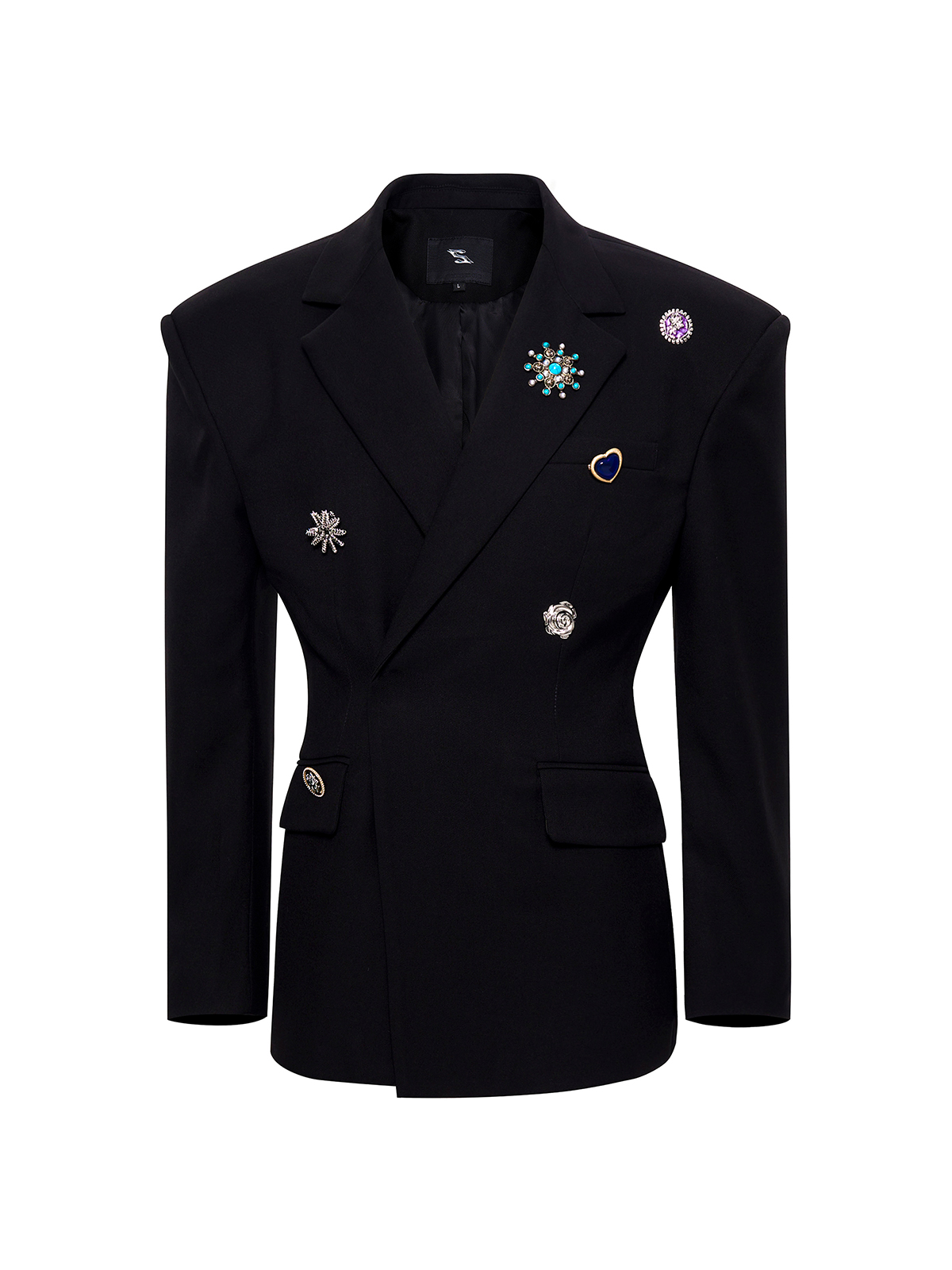 SCULPTED BROOCH-EMBELLISHED SUIT SET-BLACK
