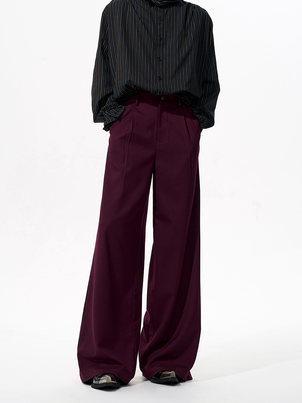 DETACHABLE LEATHER COLLAR SCULPTED SUIT SET-BURGUNDY