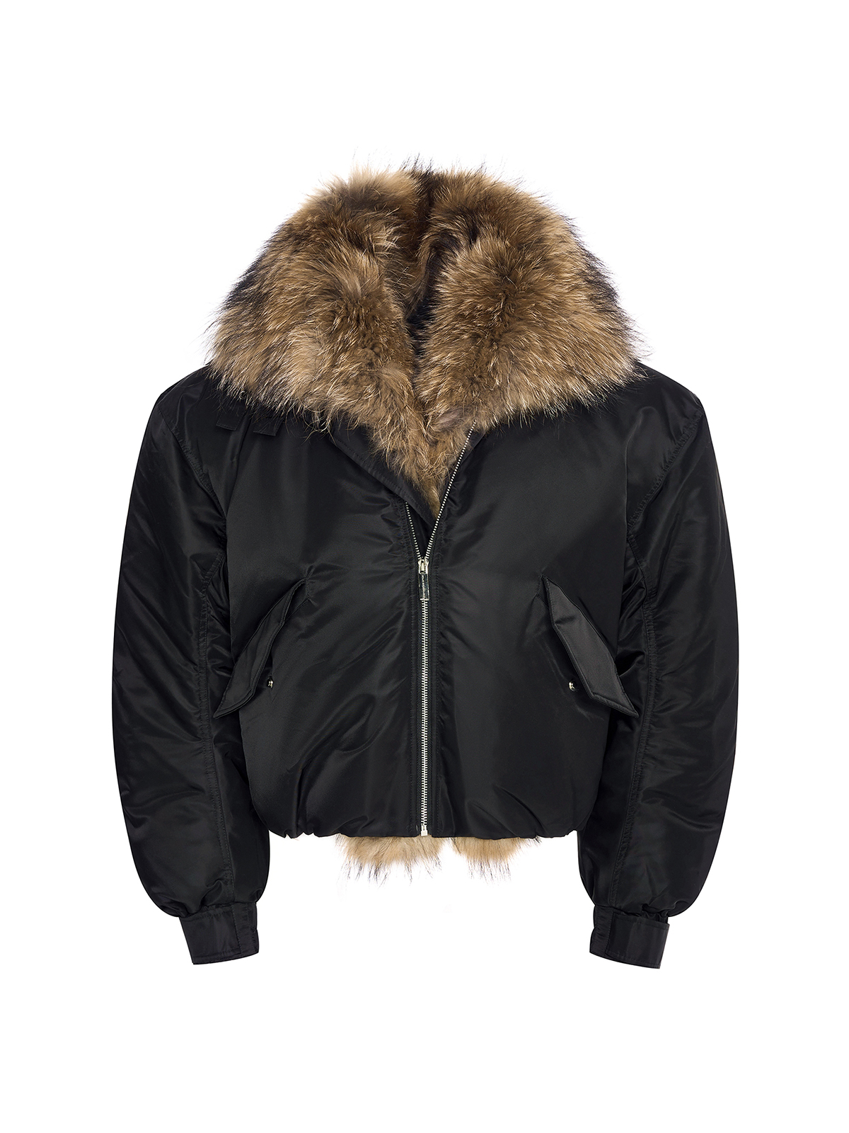 Luxe Detachable Fur Collar Down Bomber-Black