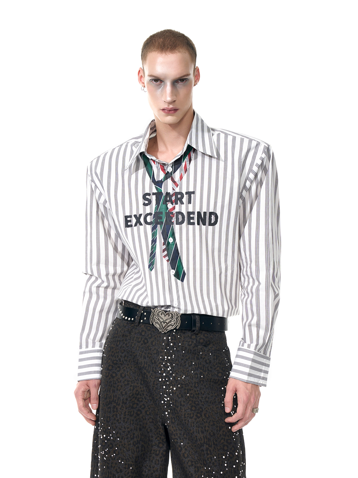 TROMPE L'OEIL NECKTIE PINSTRIPE SHIRT-START EXCEED END