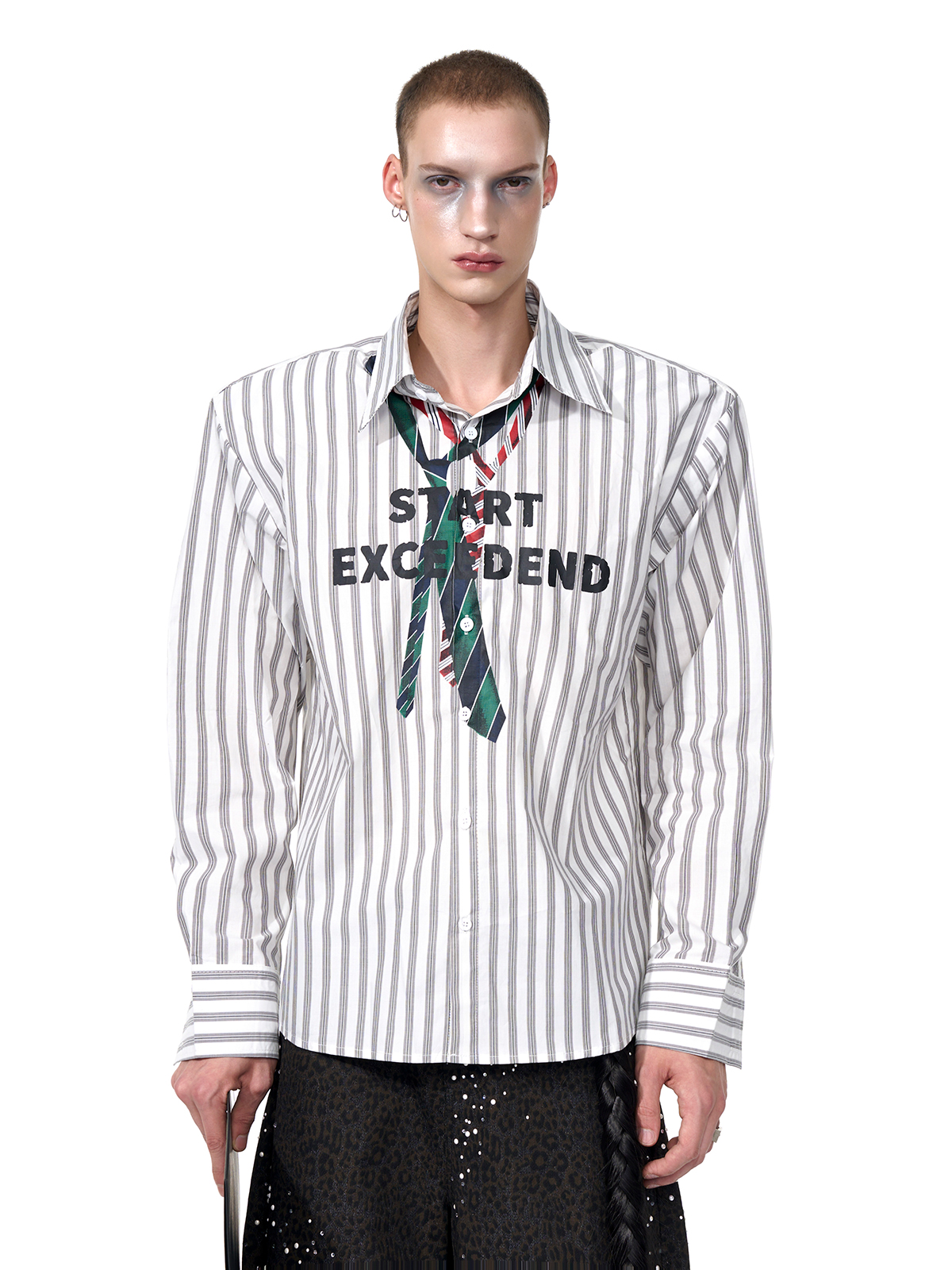 TROMPE L'OEIL NECKTIE PINSTRIPE SHIRT-START EXCEED END