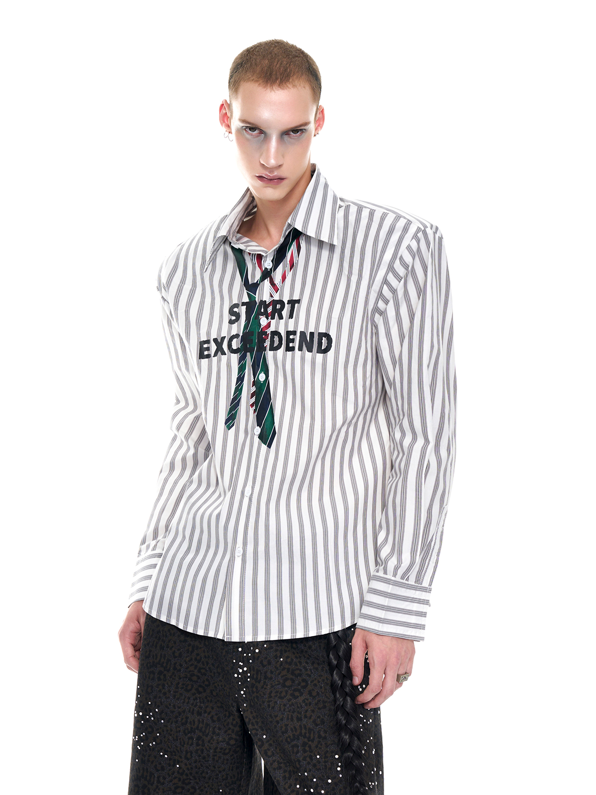 TROMPE L'OEIL NECKTIE PINSTRIPE SHIRT-START EXCEED END