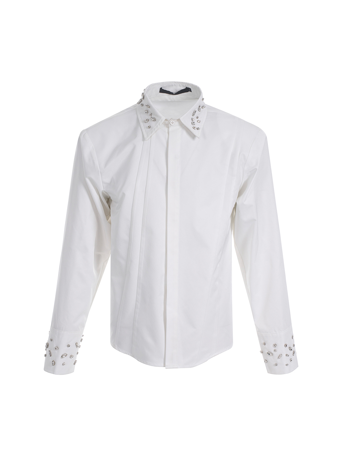 CRYSTAL COLLAR & CUFF CONCEALED PLACKET SHIRT - WHITE-START EXCEED END