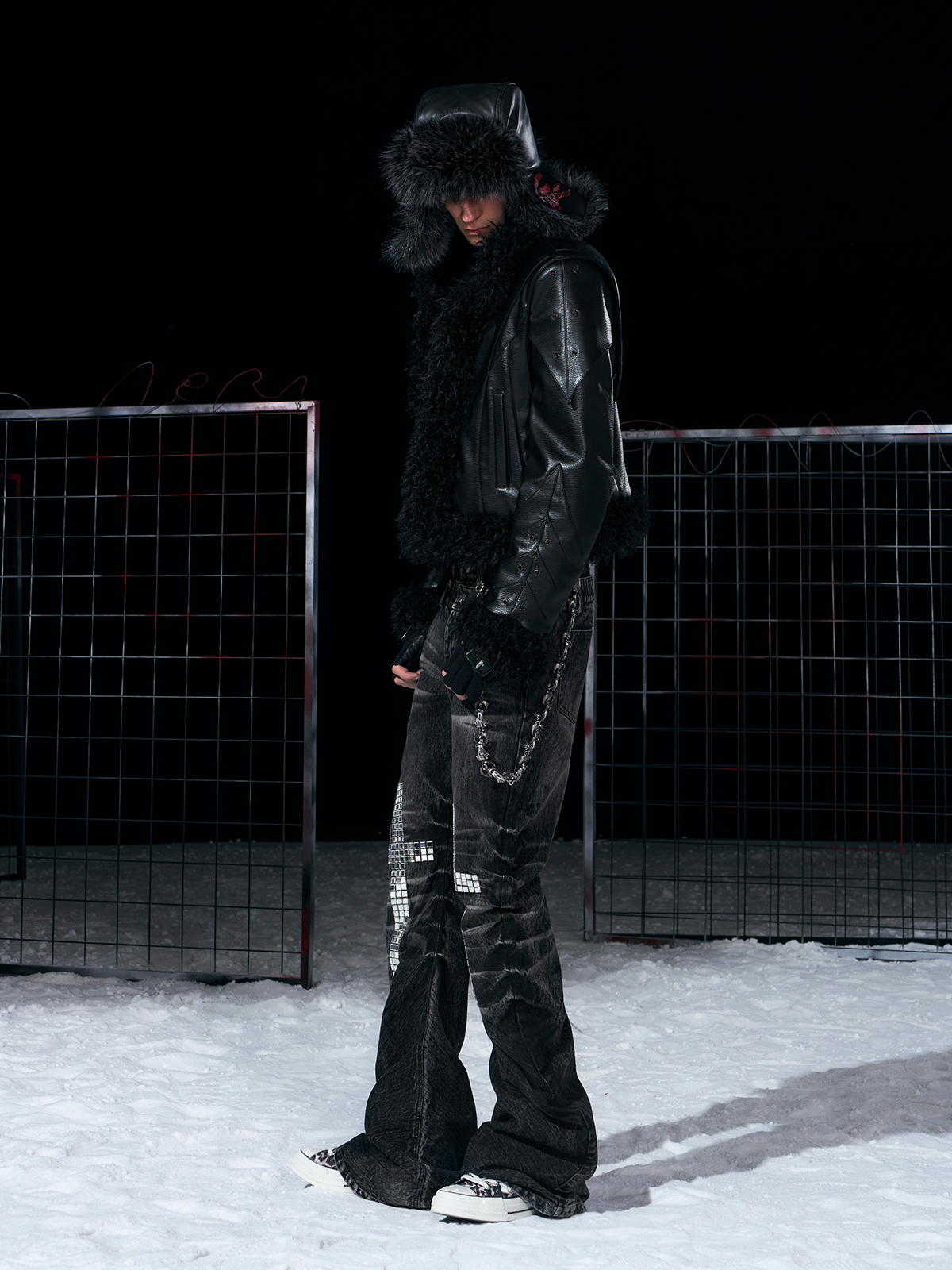 BLACK LEATHER FUR TRAPPER