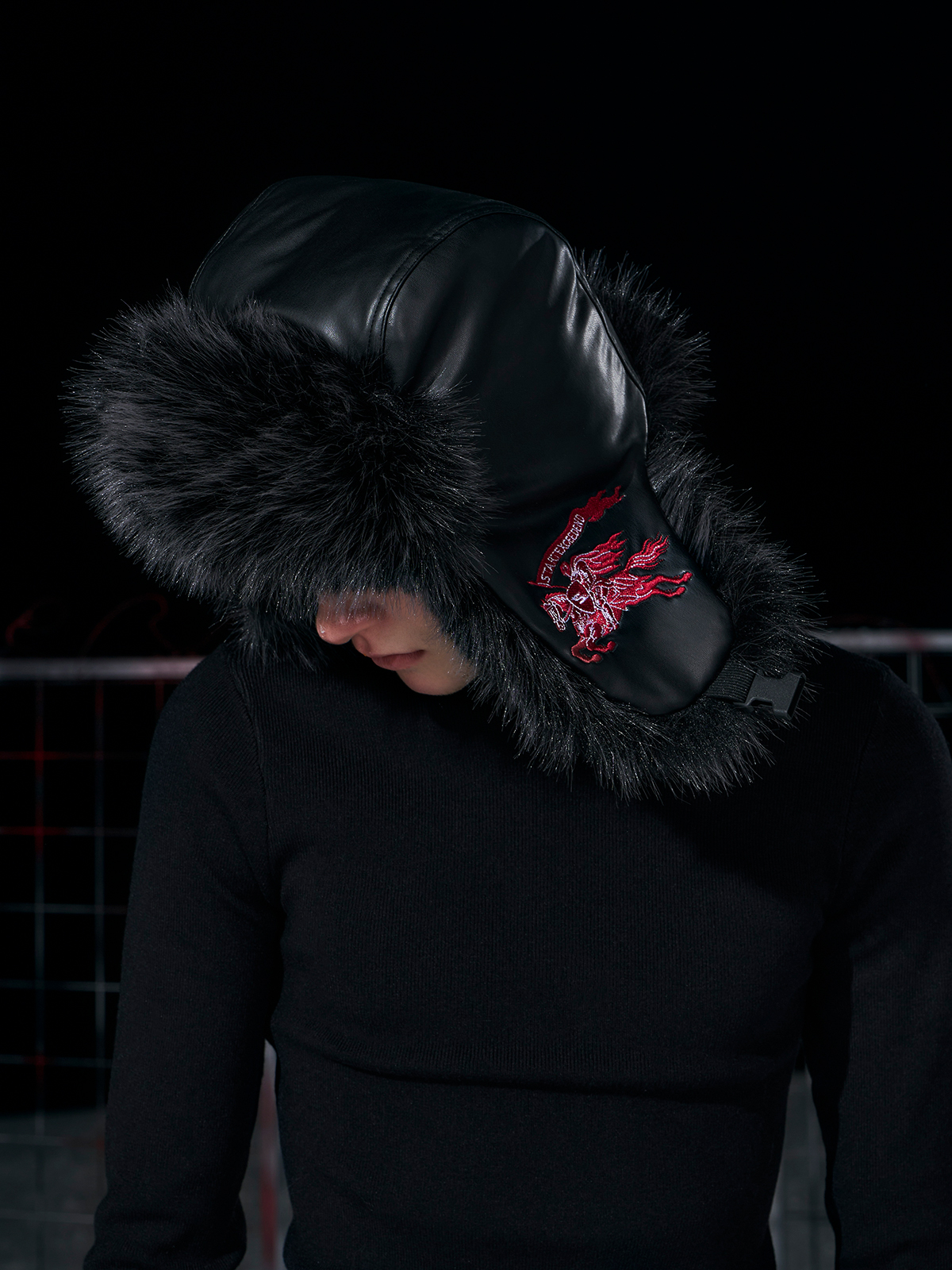 BLACK LEATHER FUR TRAPPER