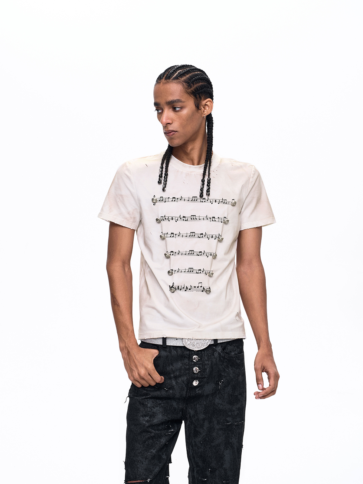 NAPOLEONIC MUSICAL NOTE BUTTONED TEE