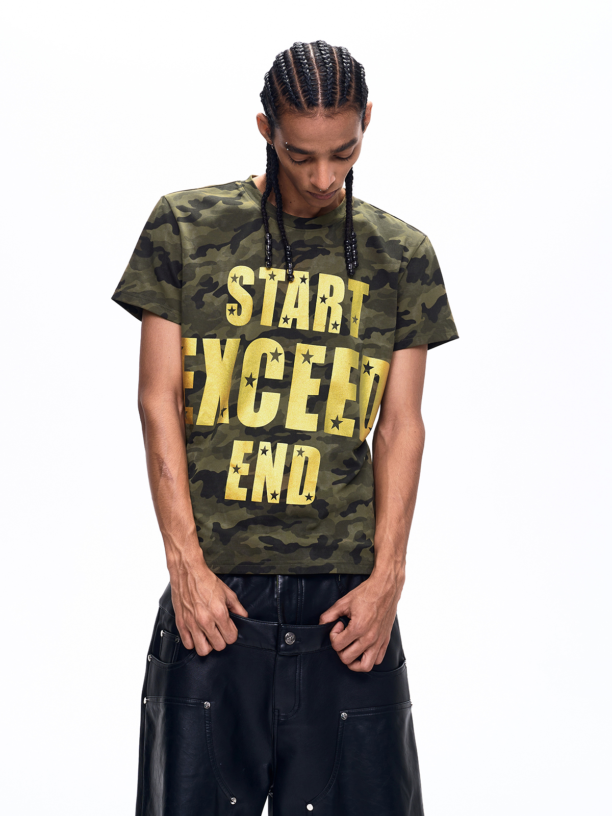 GOLD FOIL TYPOGRAPHY CAMO TEE