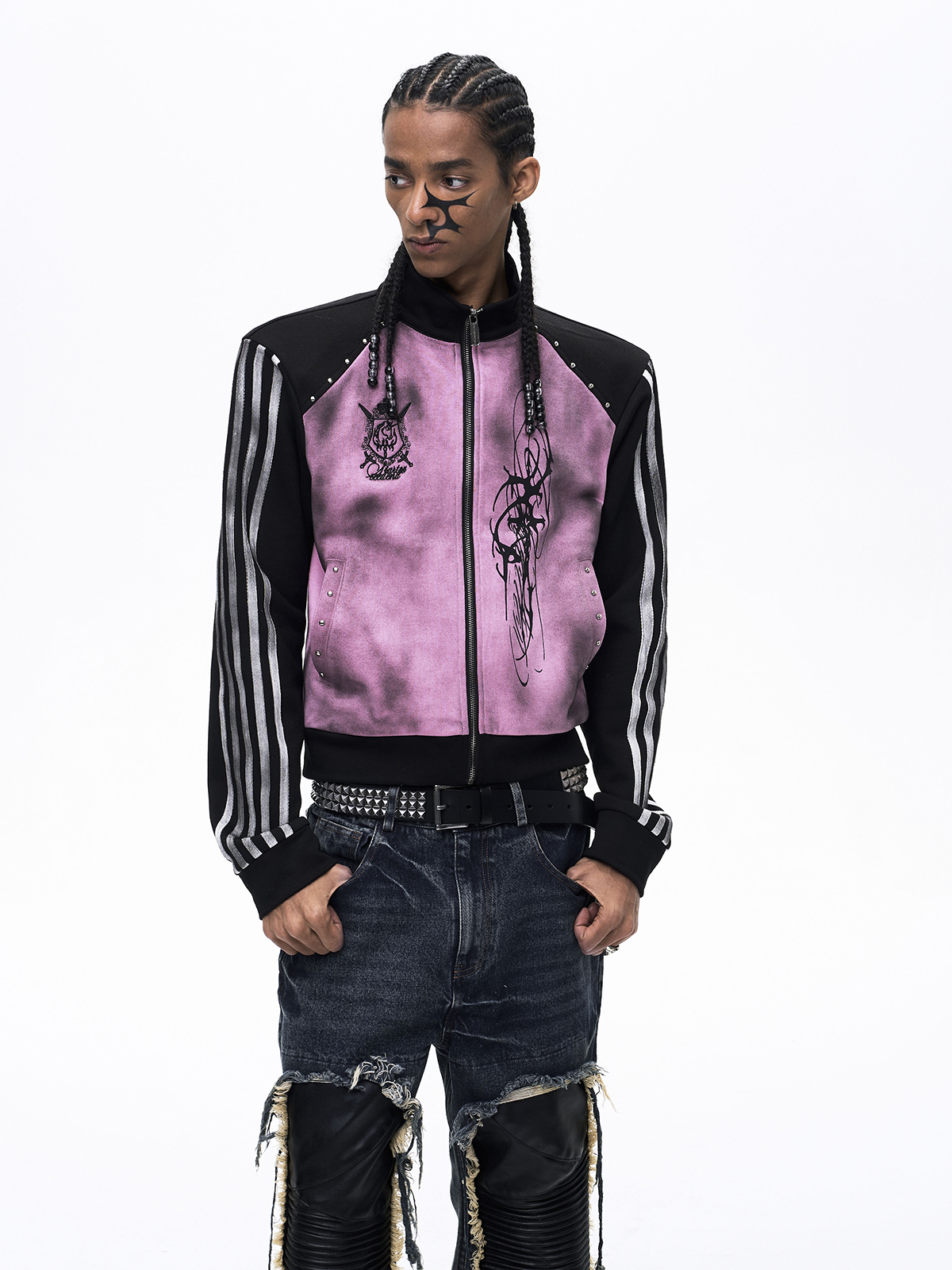 DIRT SPRAY DISTRESSED MOCK NECK ZIP-UP-DIRTY PINK