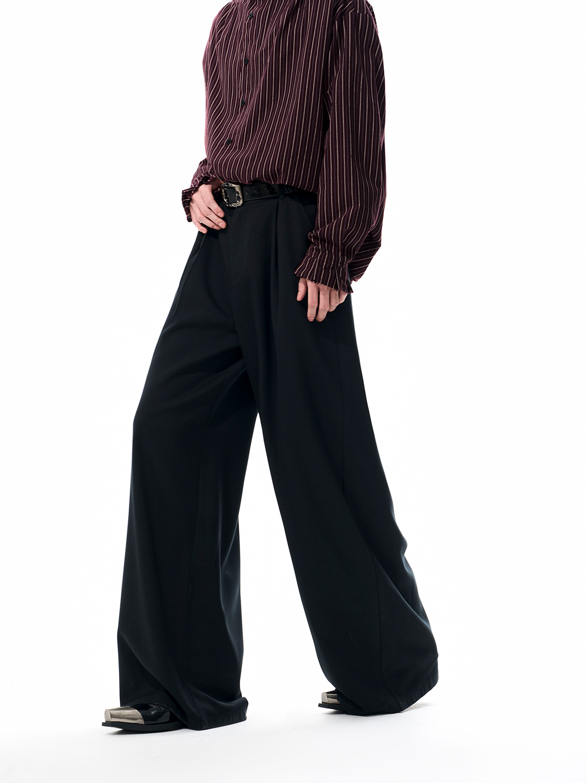 DETACHABLE LEATHER COLLAR SCULPTED SUIT SET-BLACK